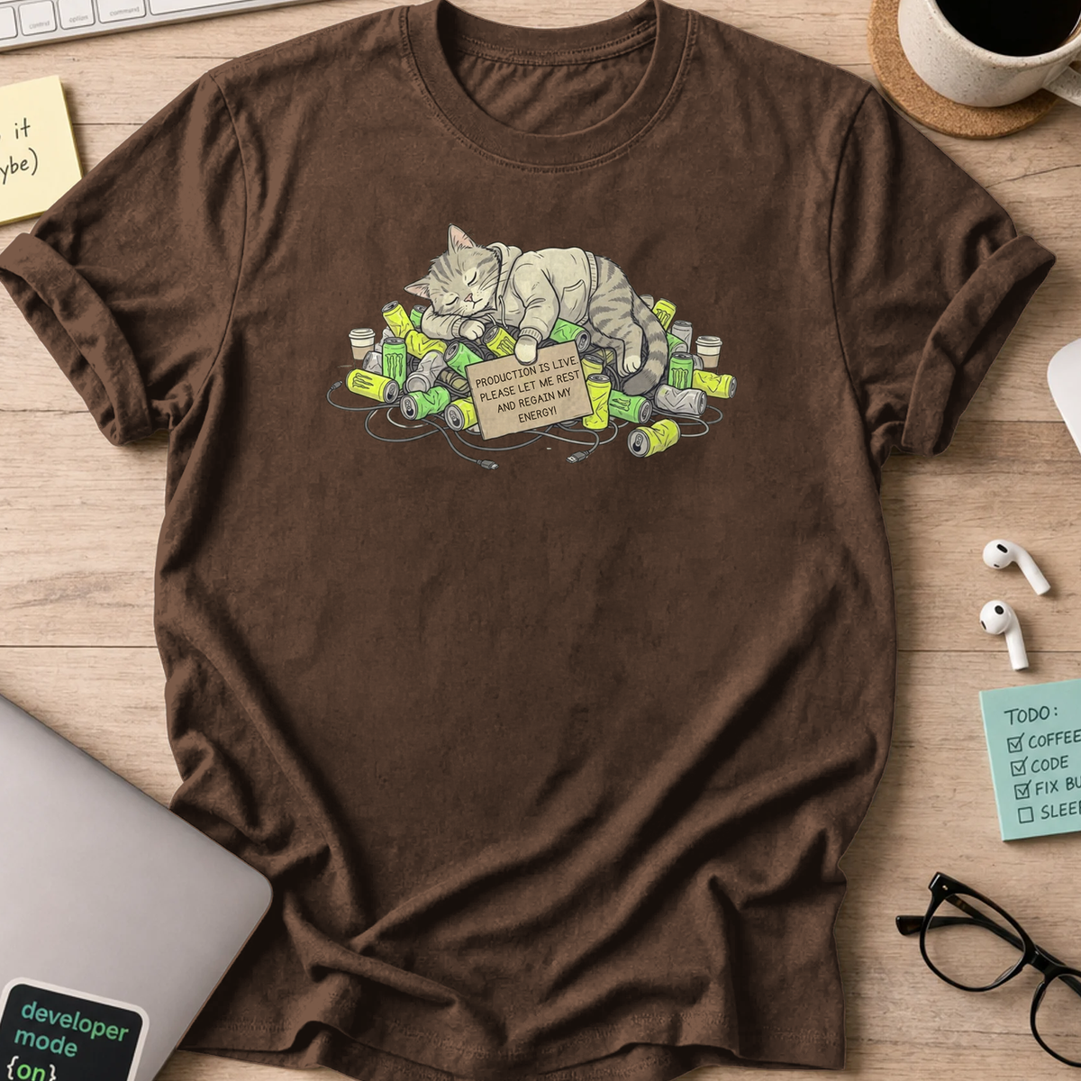 resting cat engineer shirt - Dark Chocolate