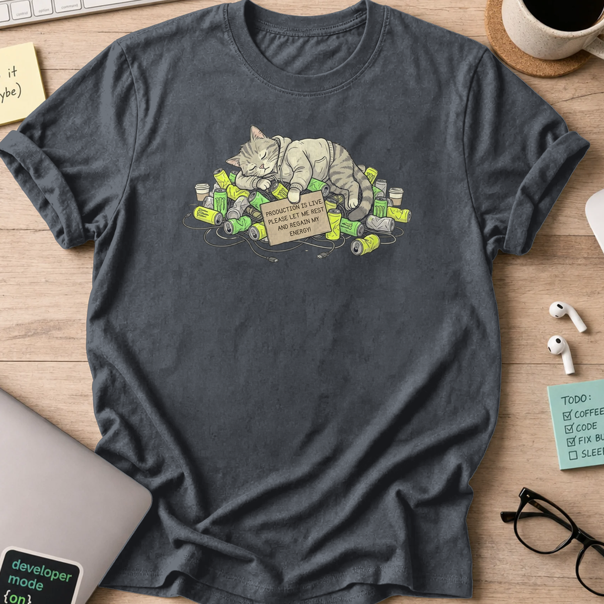 resting cat engineer shirt - Dark Heather