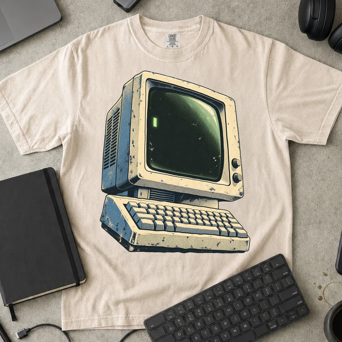 Retro Computer Shirt — Ivory Comfort Colors 1717 flat lay