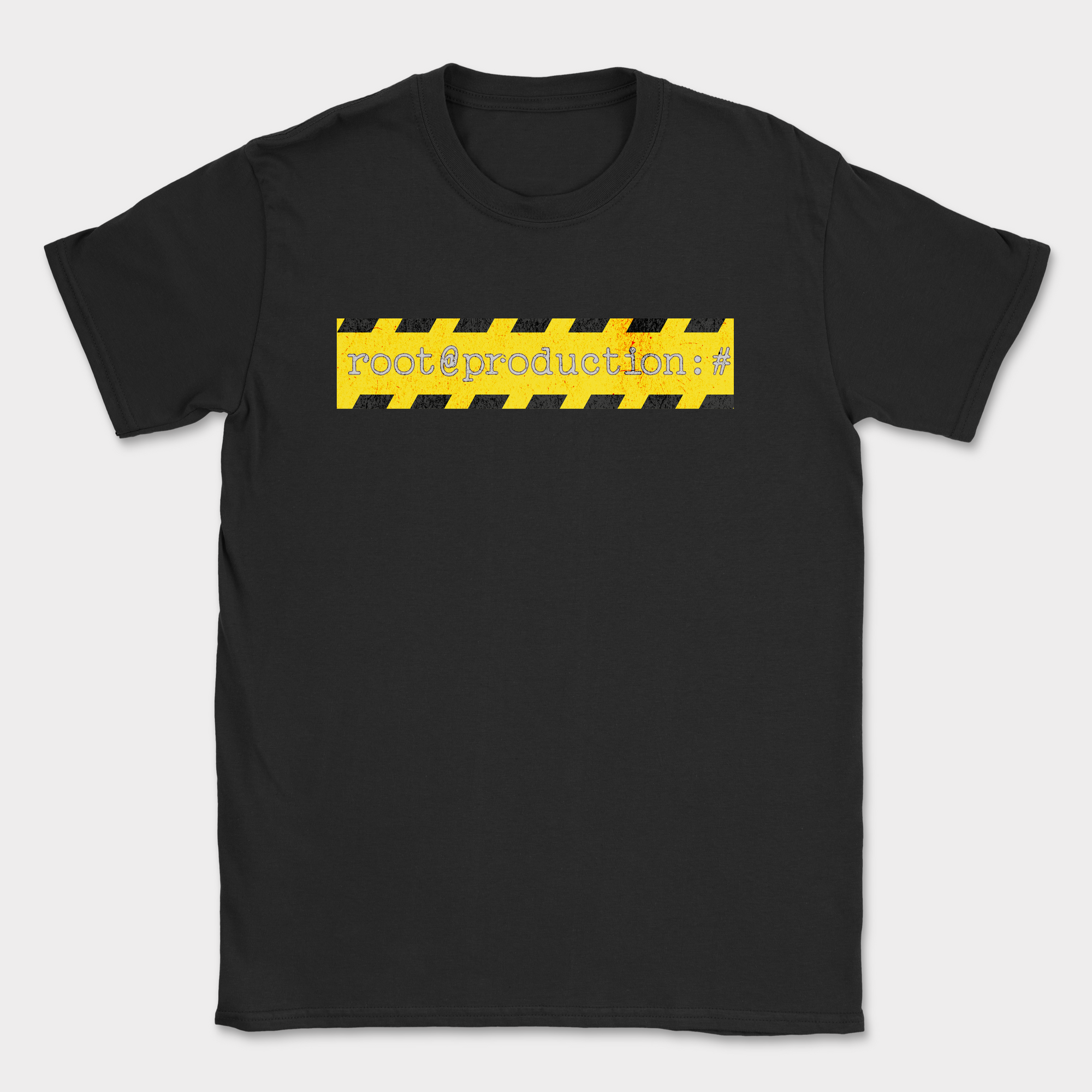 root production code warning shirt — Black