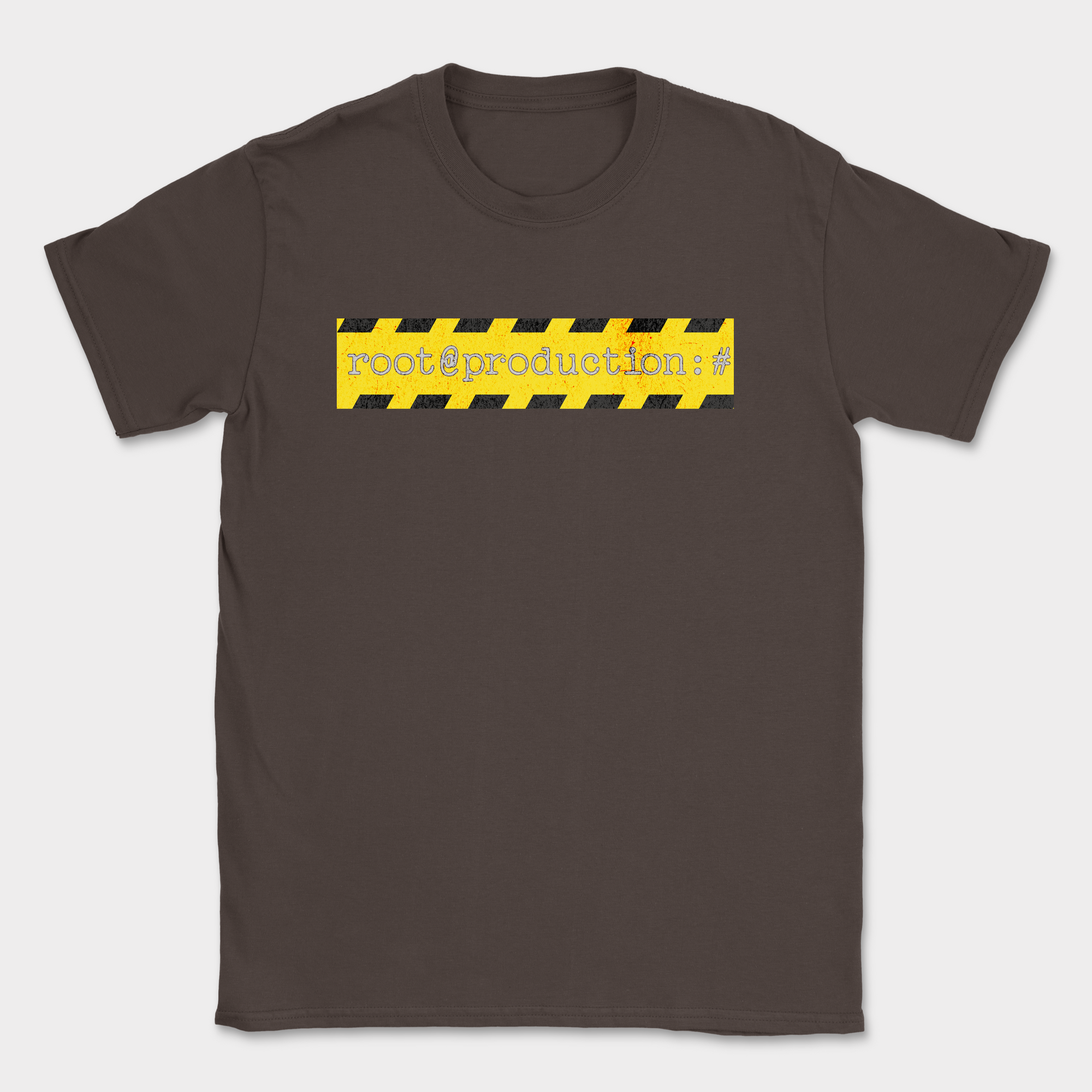 root production code warning shirt — Dark Chocolate