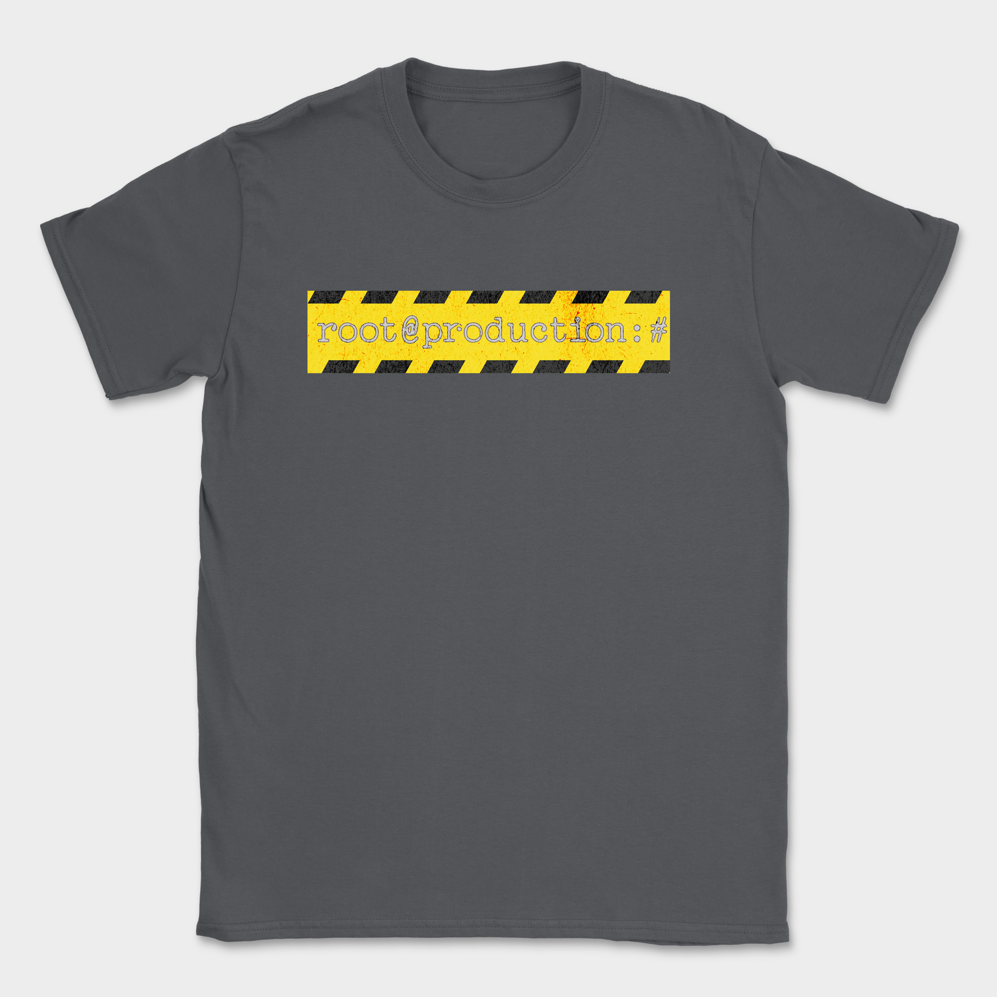 root production code warning shirt — Dark Heather Grey