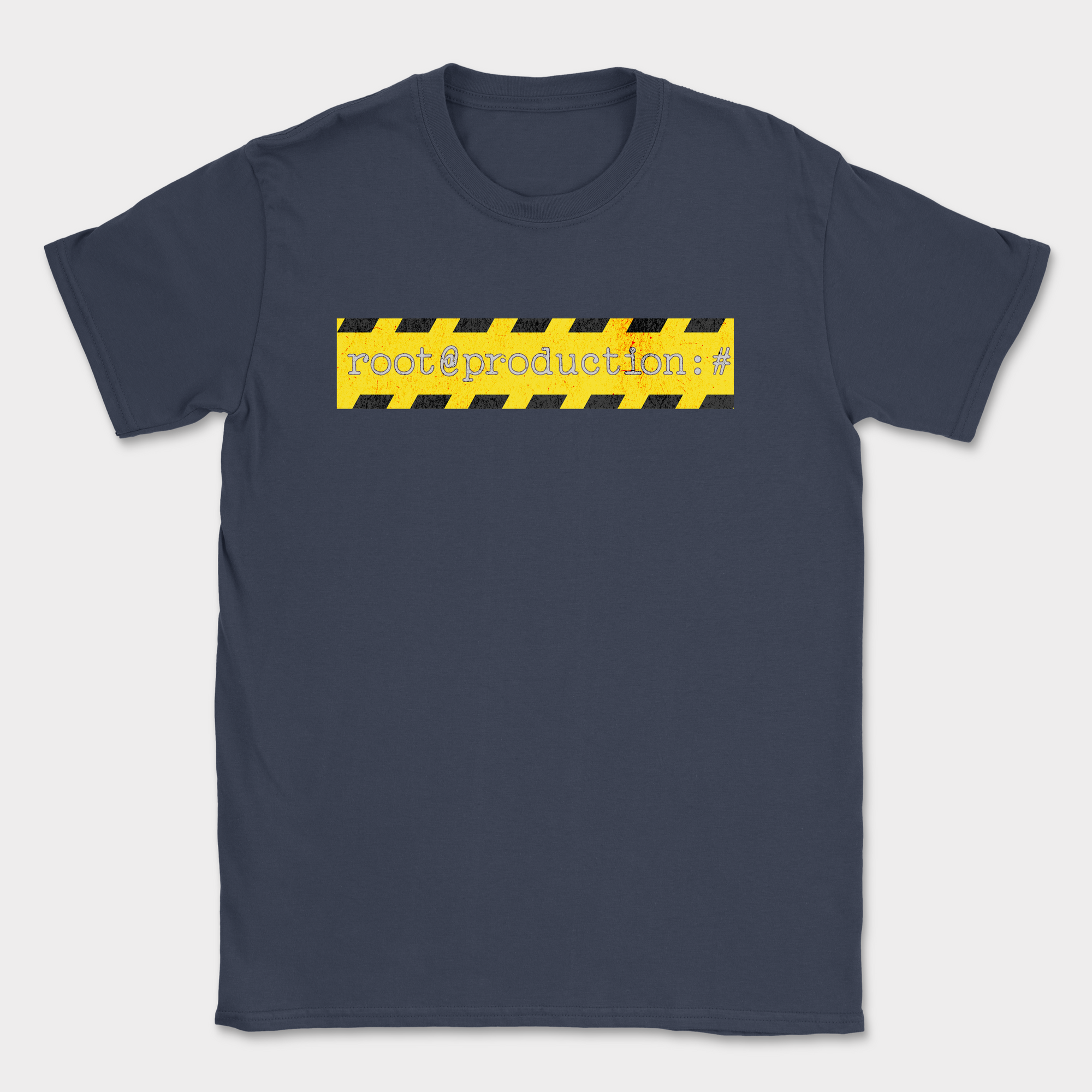 root production code warning shirt — Navy