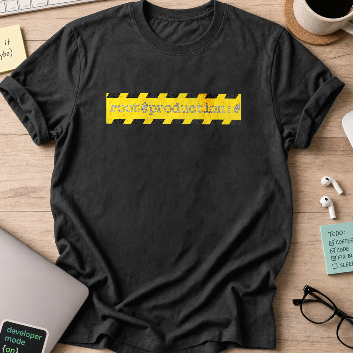 root production code warning shirt - Black