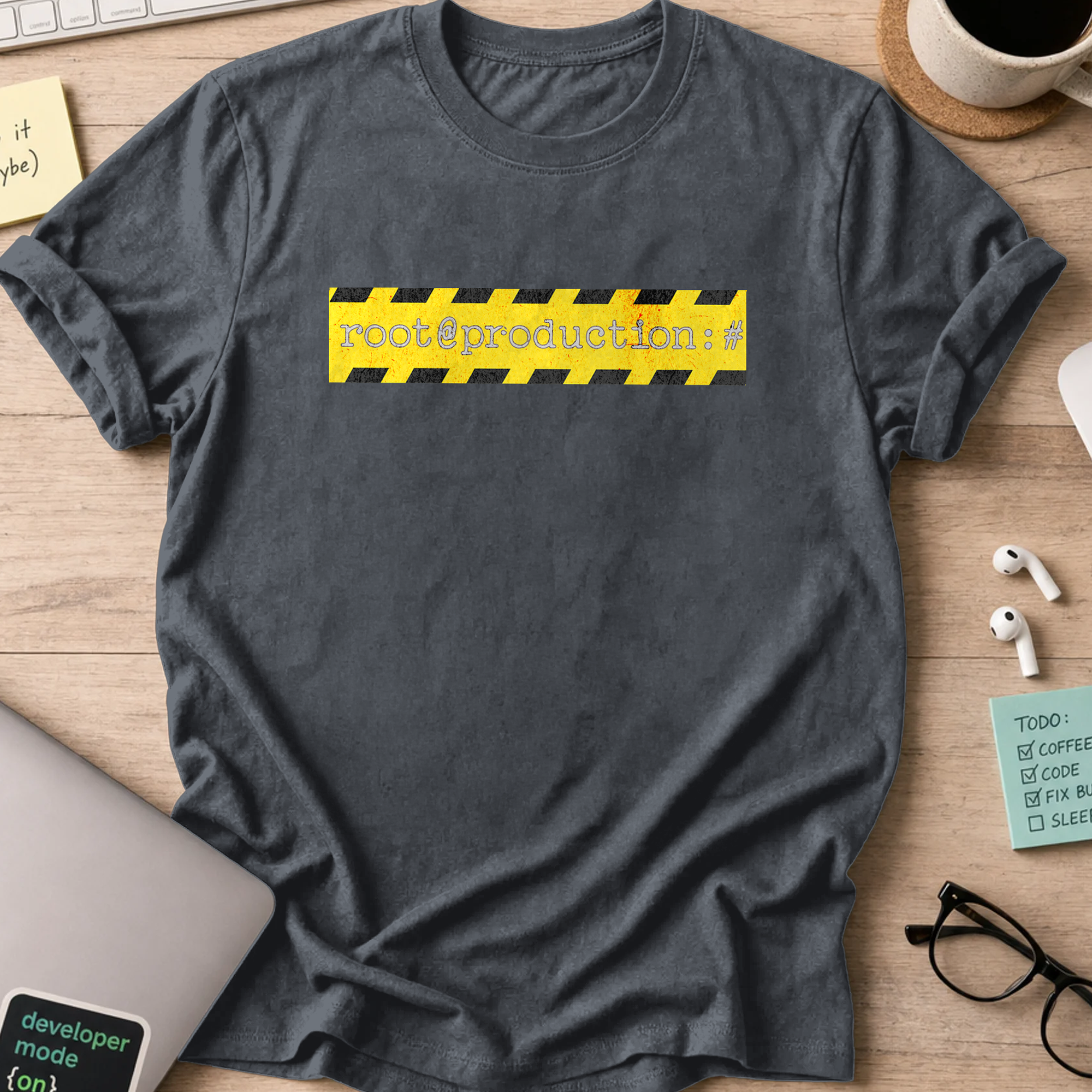 root production code warning shirt - Dark Heather