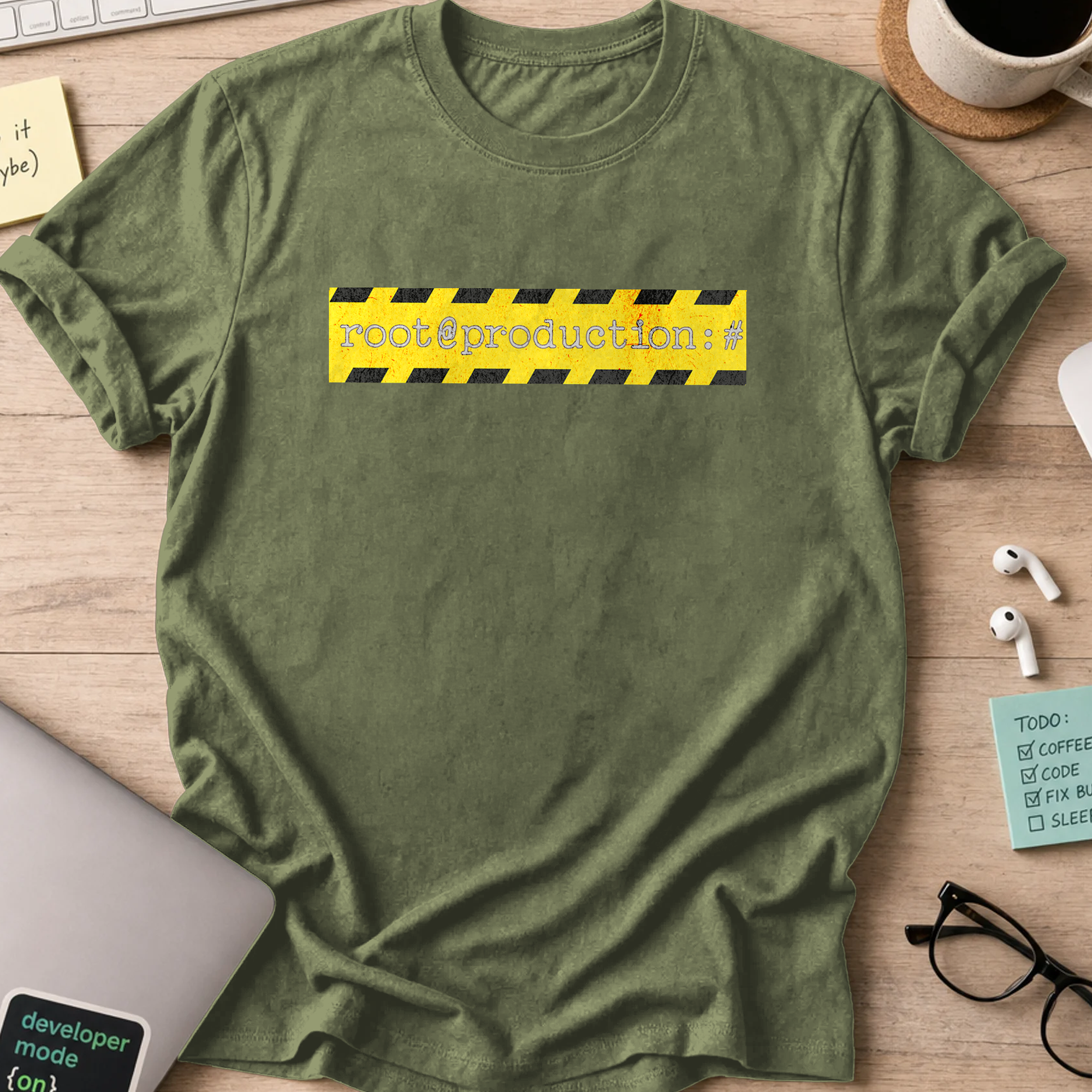 root production code warning shirt - Military Green