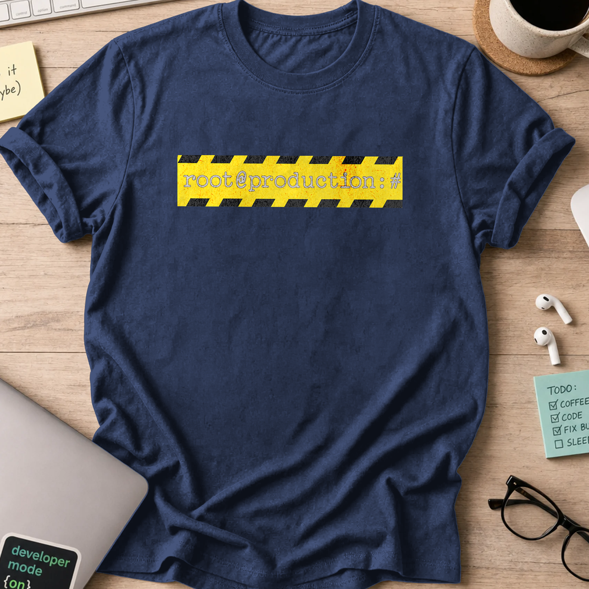 root production code warning shirt - Navy