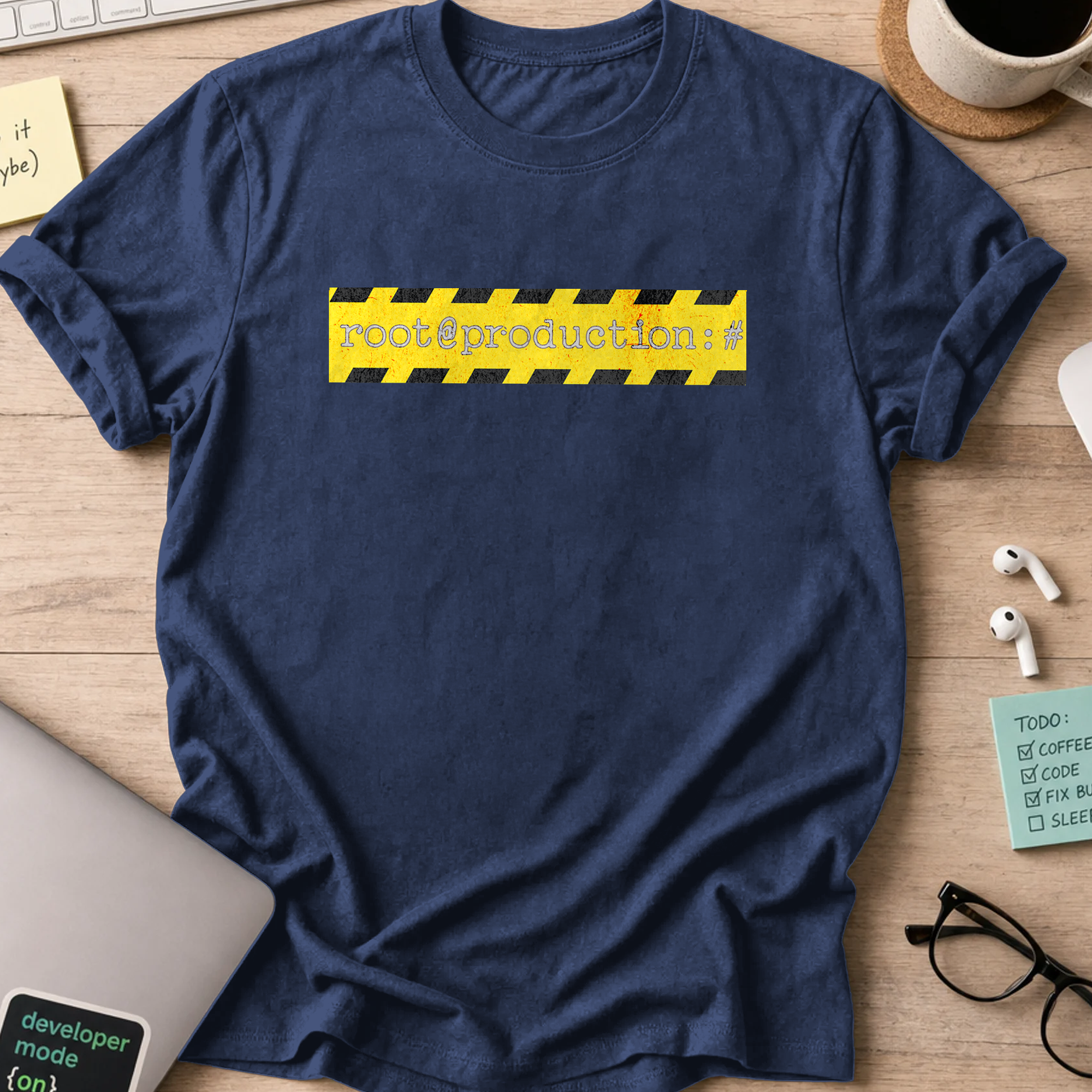 root production code warning shirt - Navy