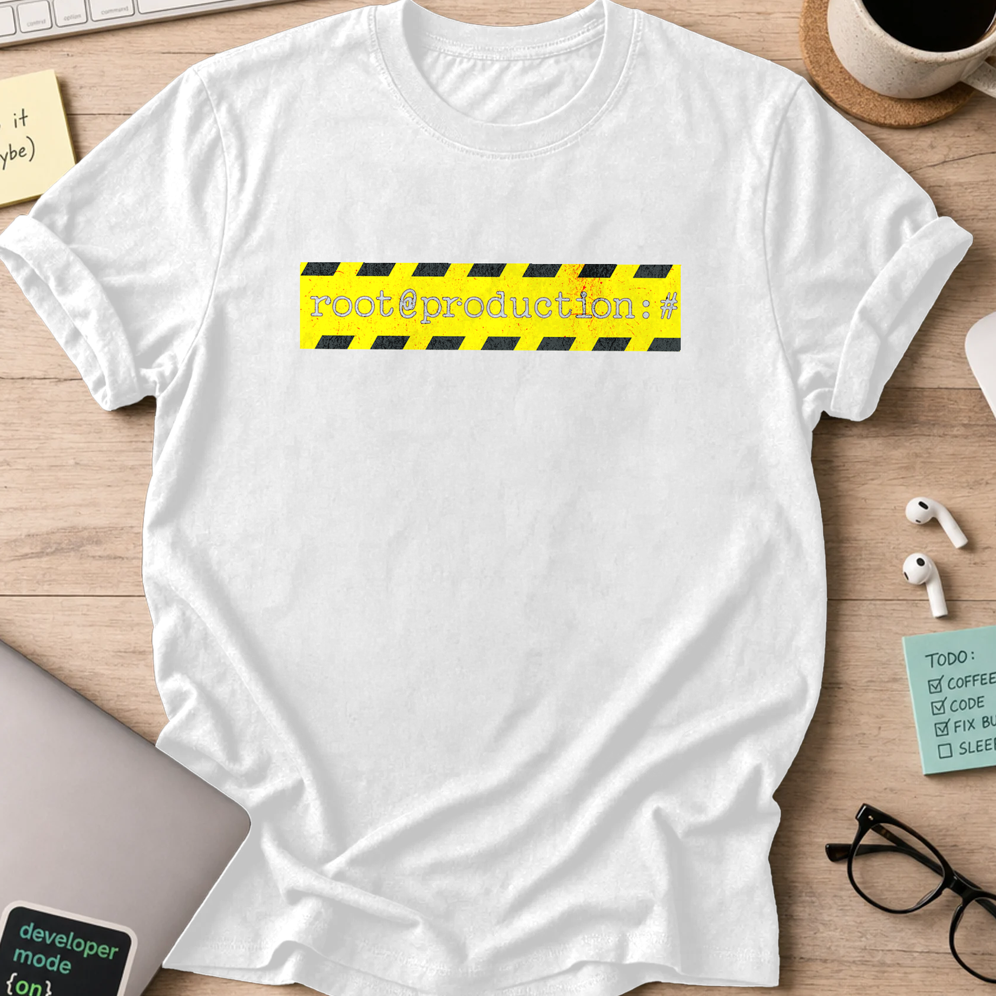 root production code warning shirt - White