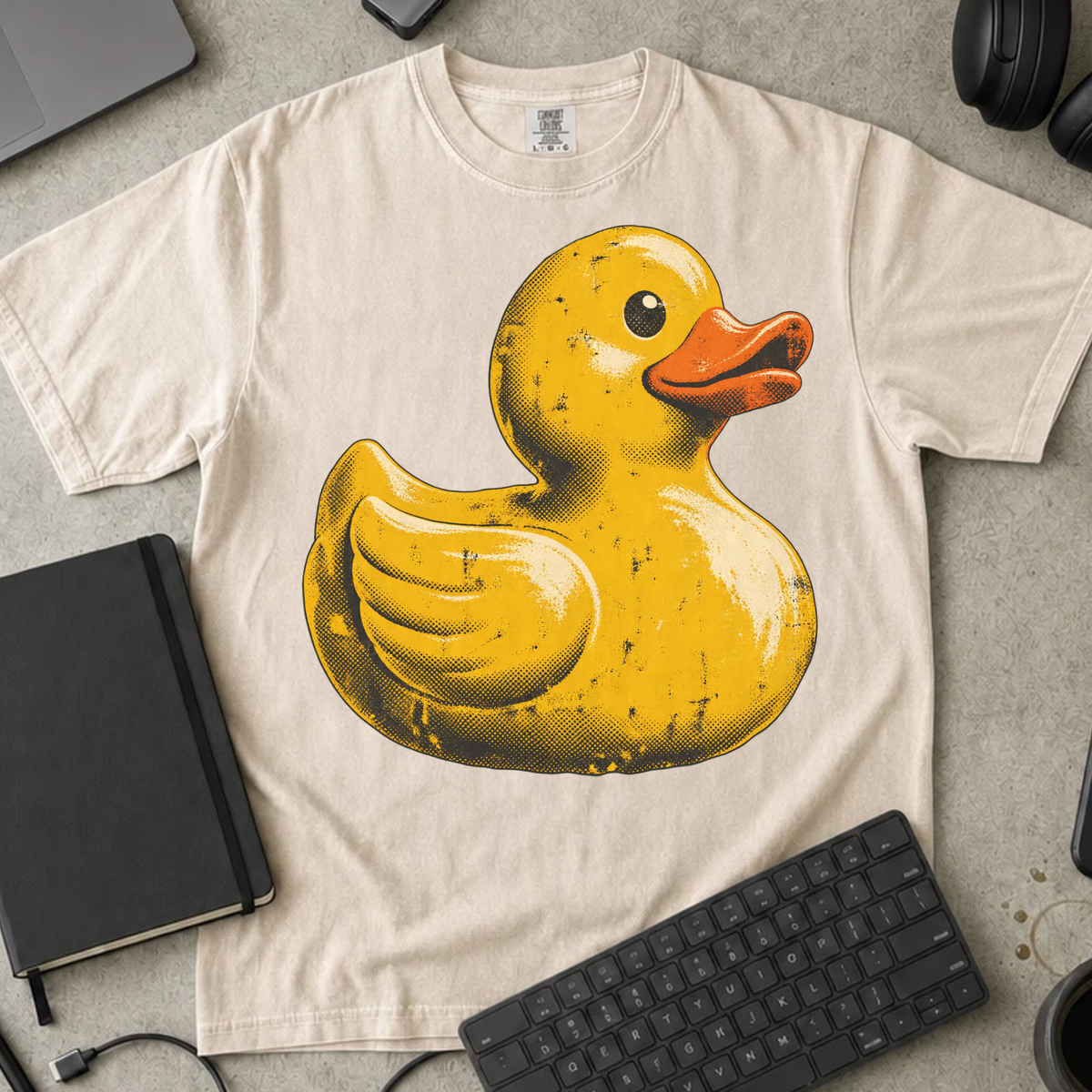 Rubber Duck Shirt — Ivory Comfort Colors 1717 flat lay