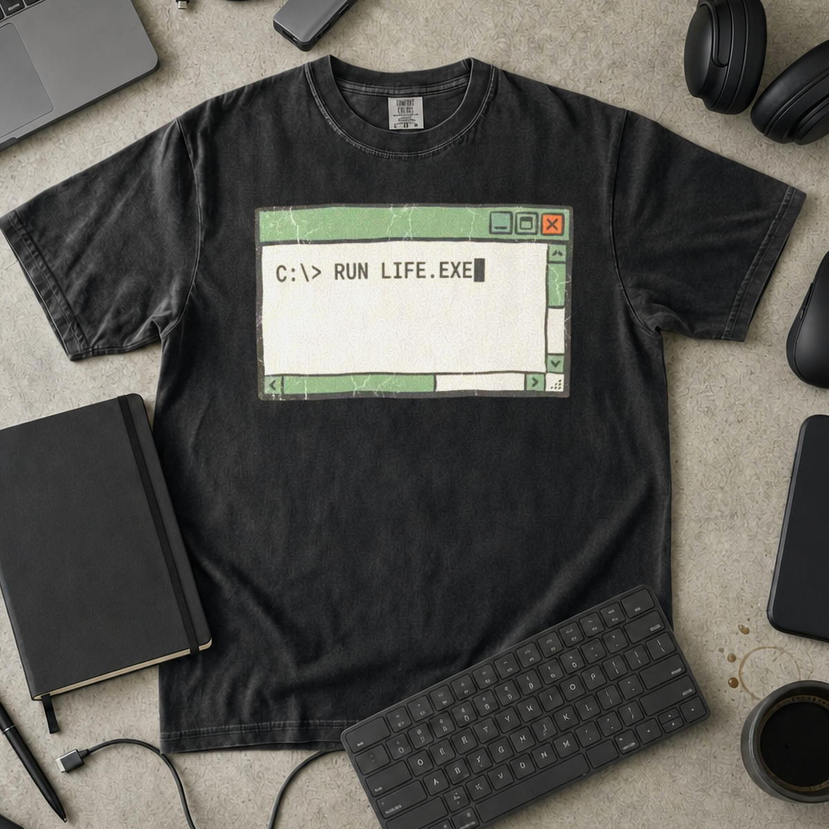 Run Life.exe Premium Shirt — black Premium Shirt mock-up