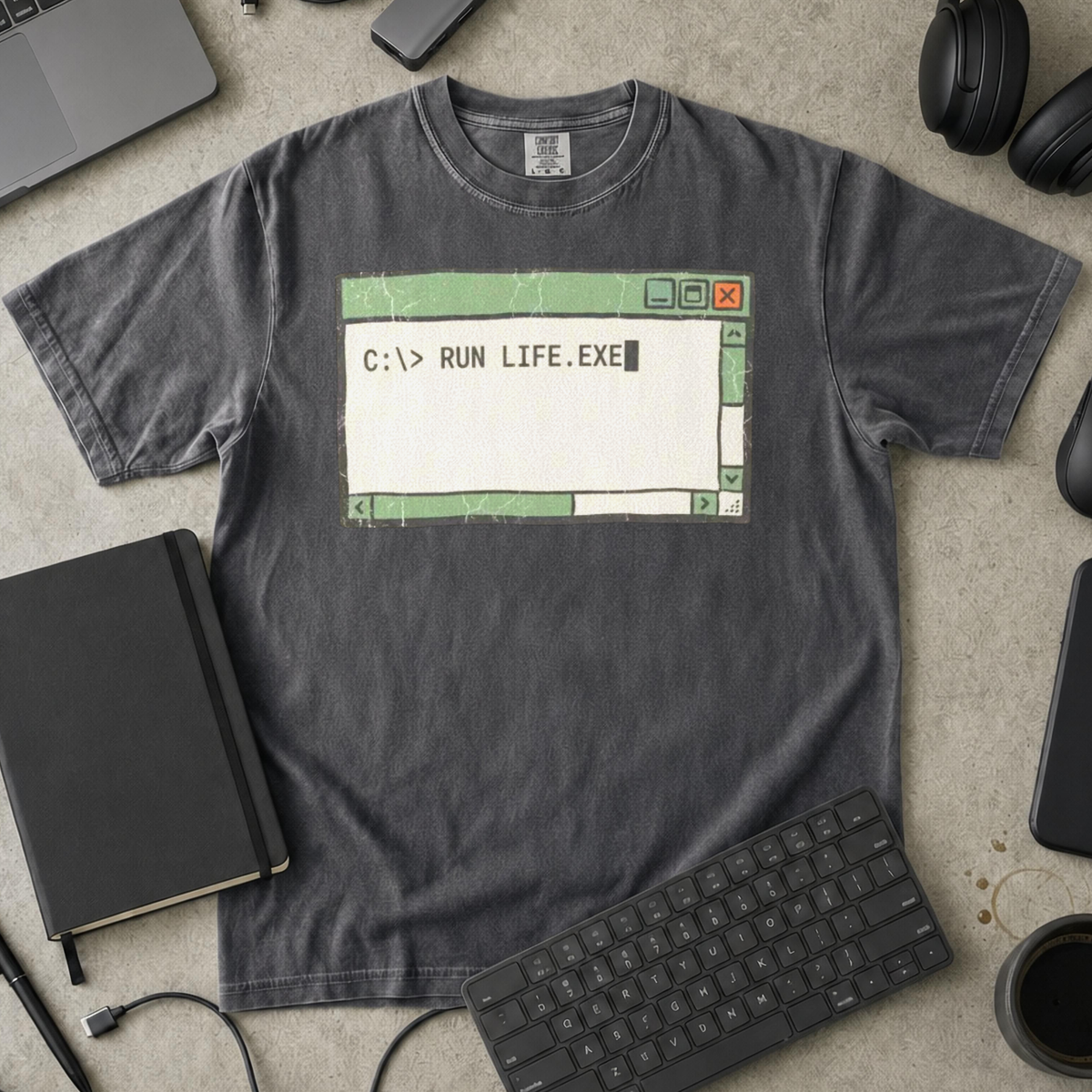 Run Life.exe Premium Shirt — pepper Premium Shirt mock-up