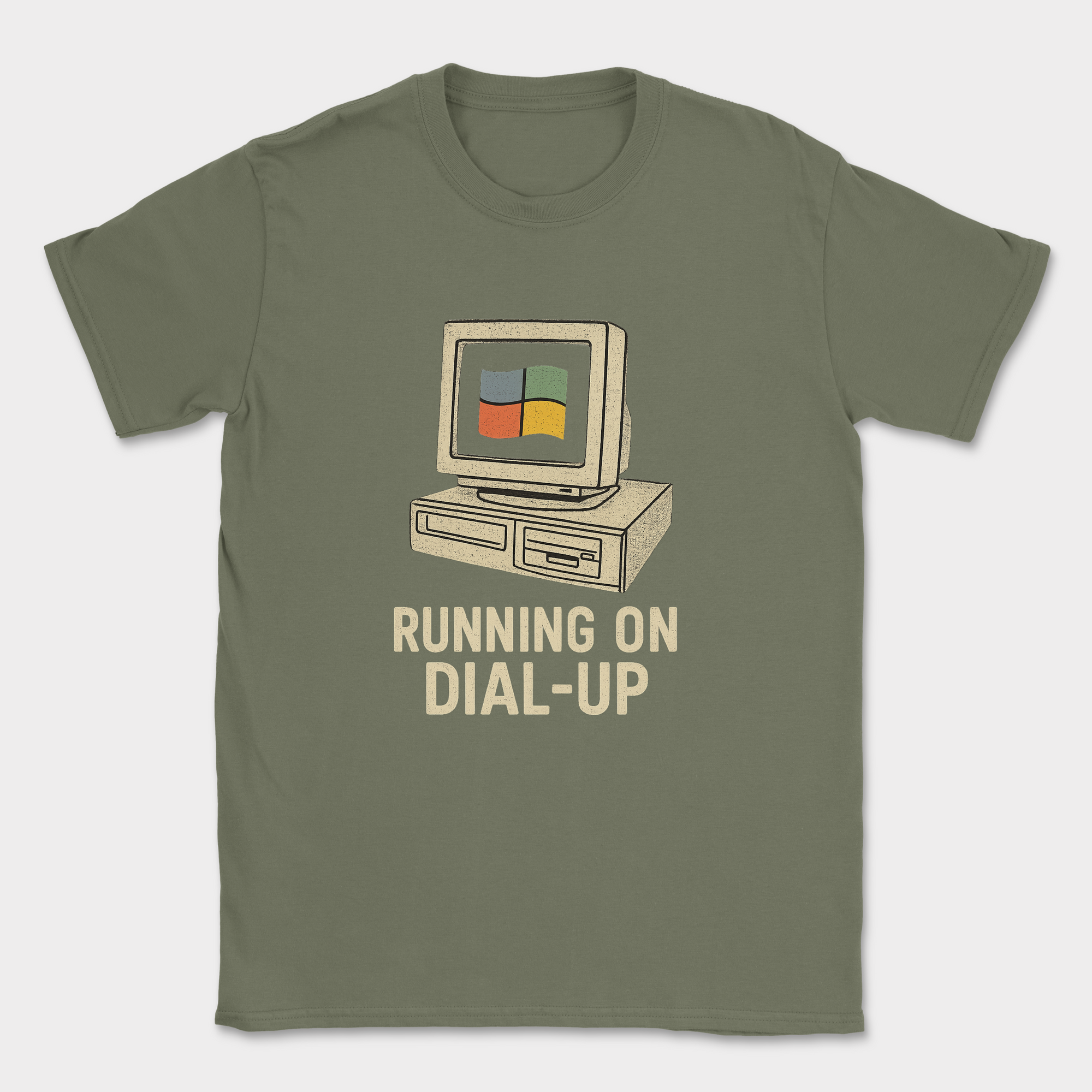 running on dial up shirt — Military Green
