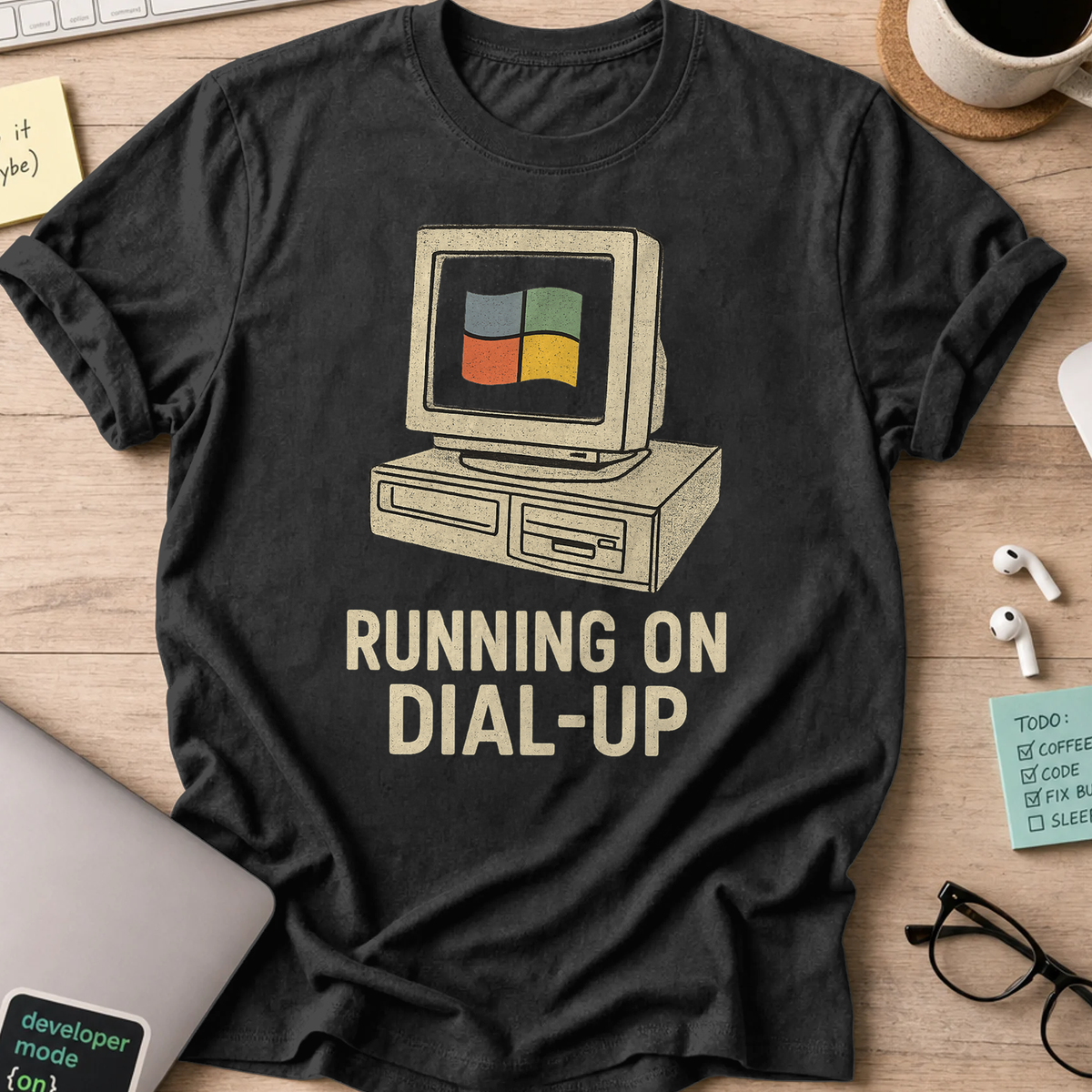 running on dial up shirt - Black