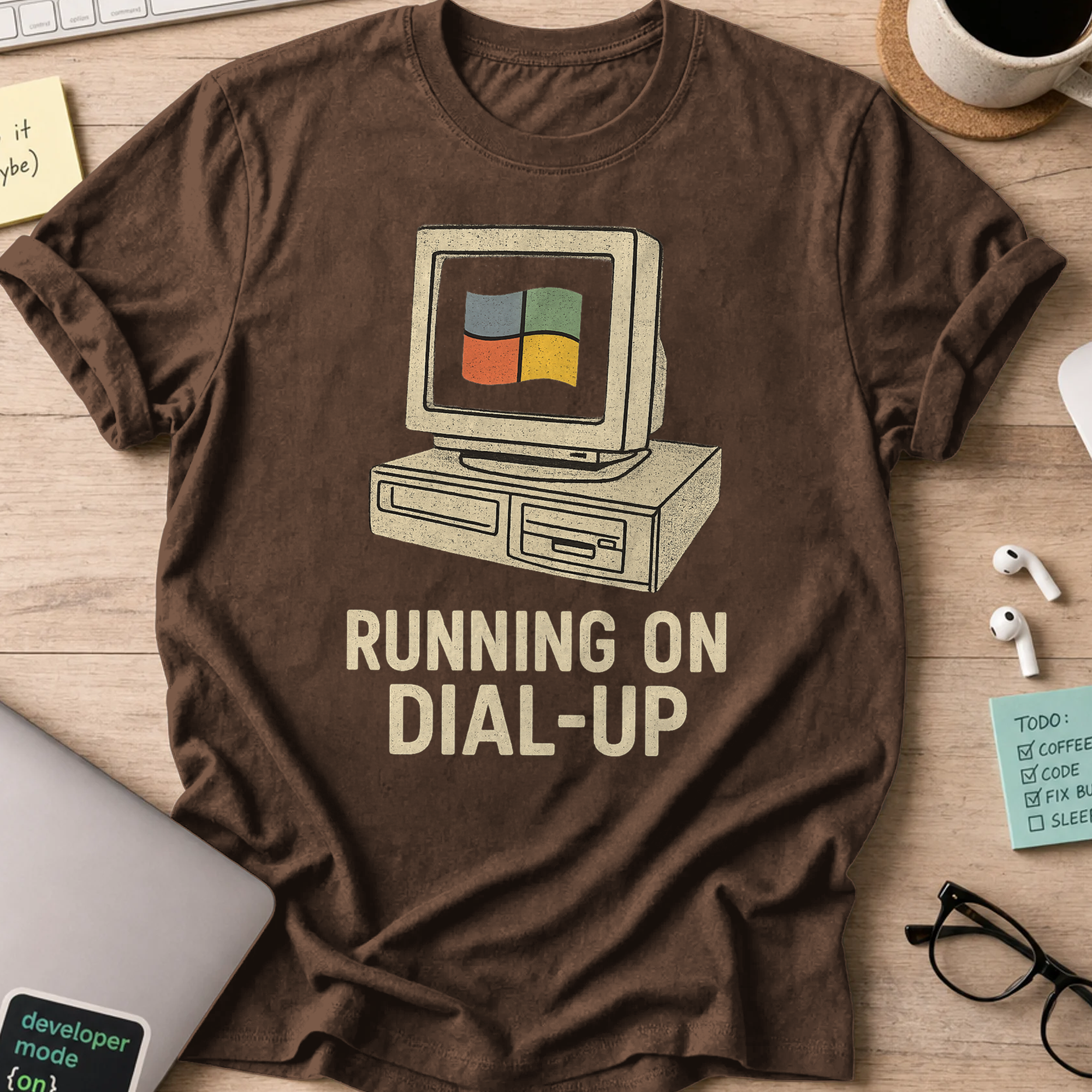 running on dial up shirt - Dark Chocolate