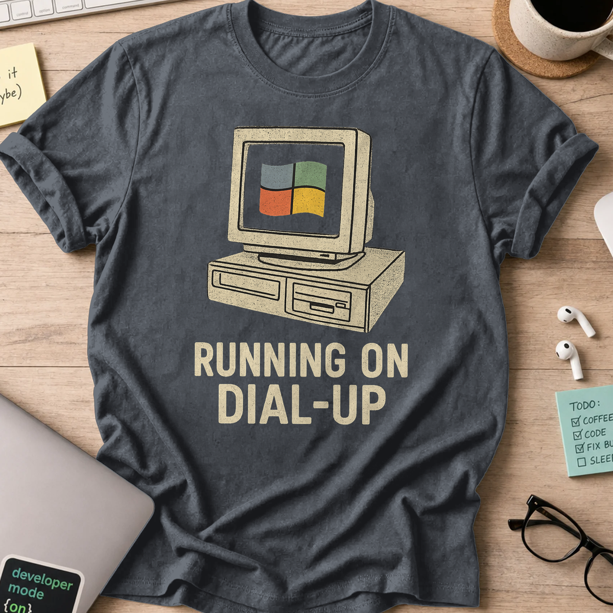 running on dial up shirt - Dark Heather