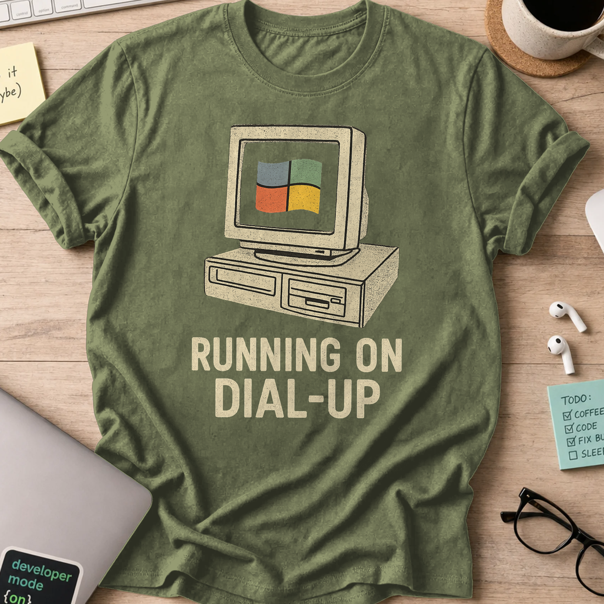 running on dial up shirt - Military Green