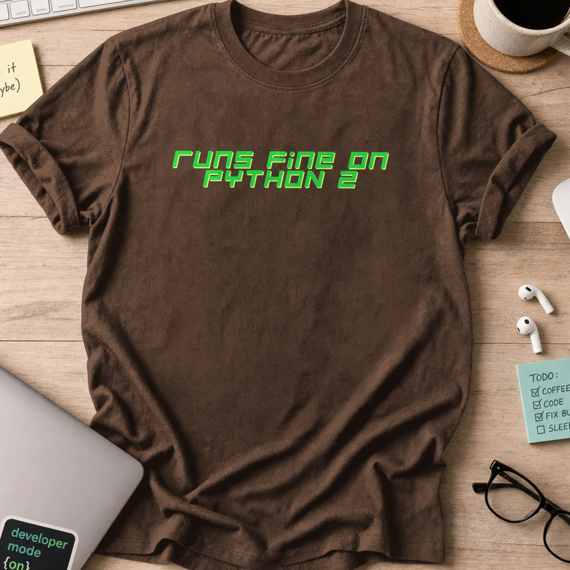 runs fine on python 2 shirt - Dark Chocolate