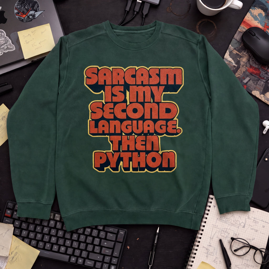 Sarcasm Is My Second Language Sweatshirt — Bottle Green