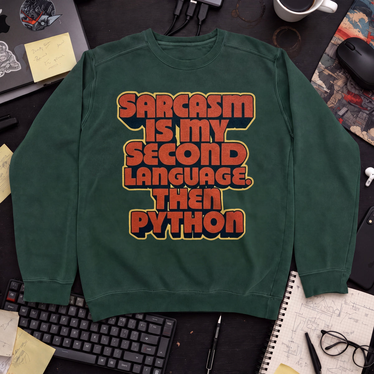 Sarcasm Is My Second Language Sweatshirt — Bottle Green