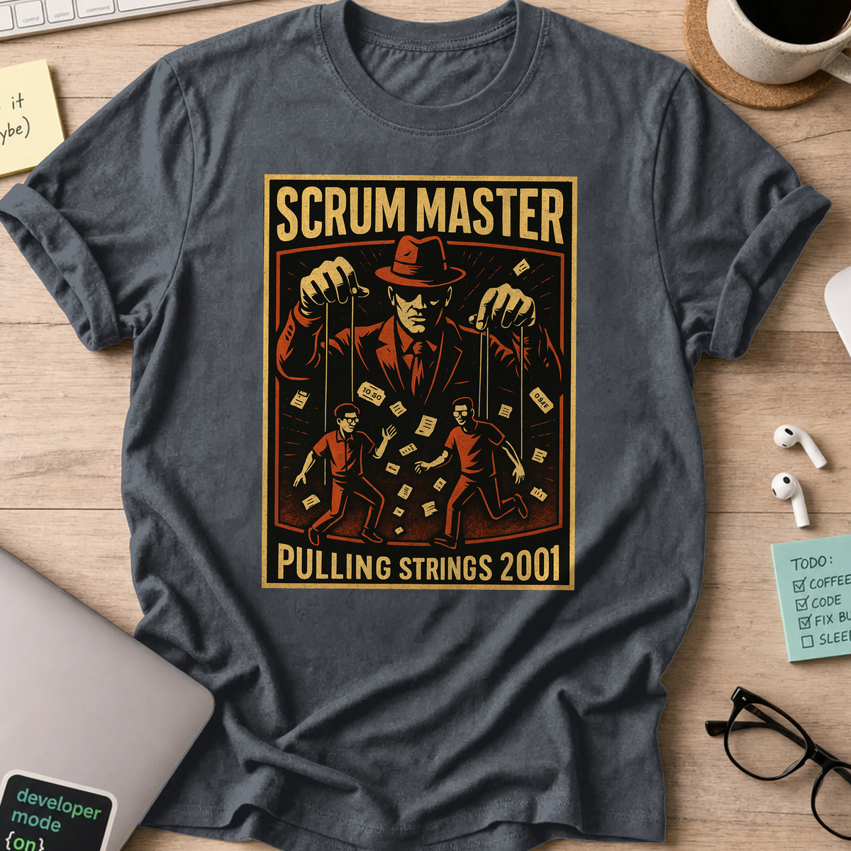 scrum master pulling strings shirt - Dark Heather