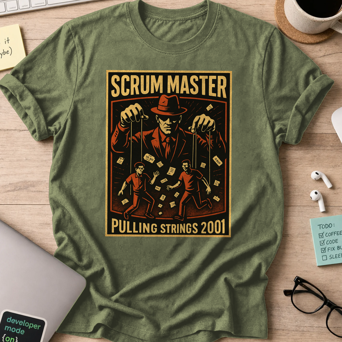 scrum master pulling strings shirt - Military Green