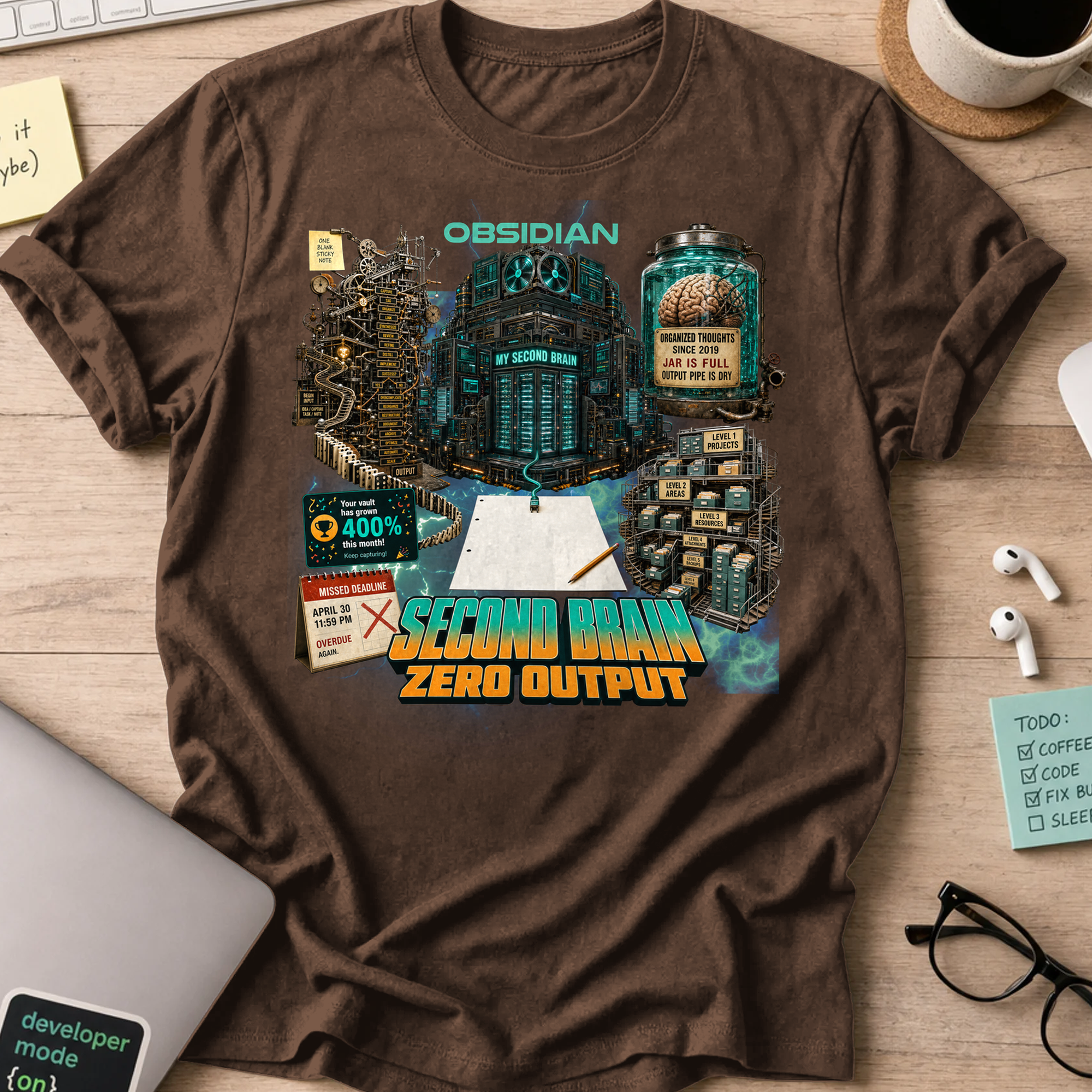 Second Brain Zero Output Shirt - Dark Chocolate