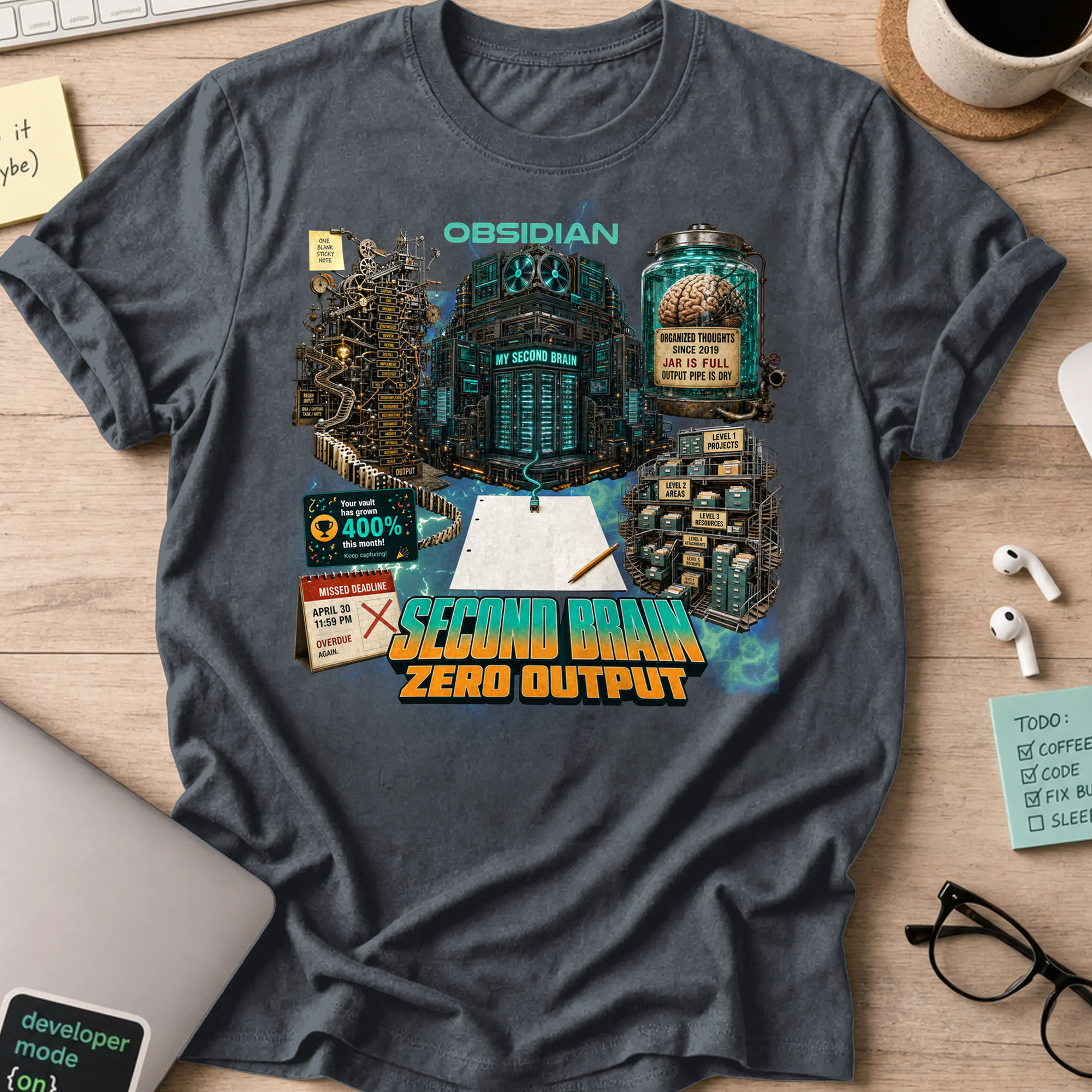 Second Brain Zero Output Shirt - Dark Heather