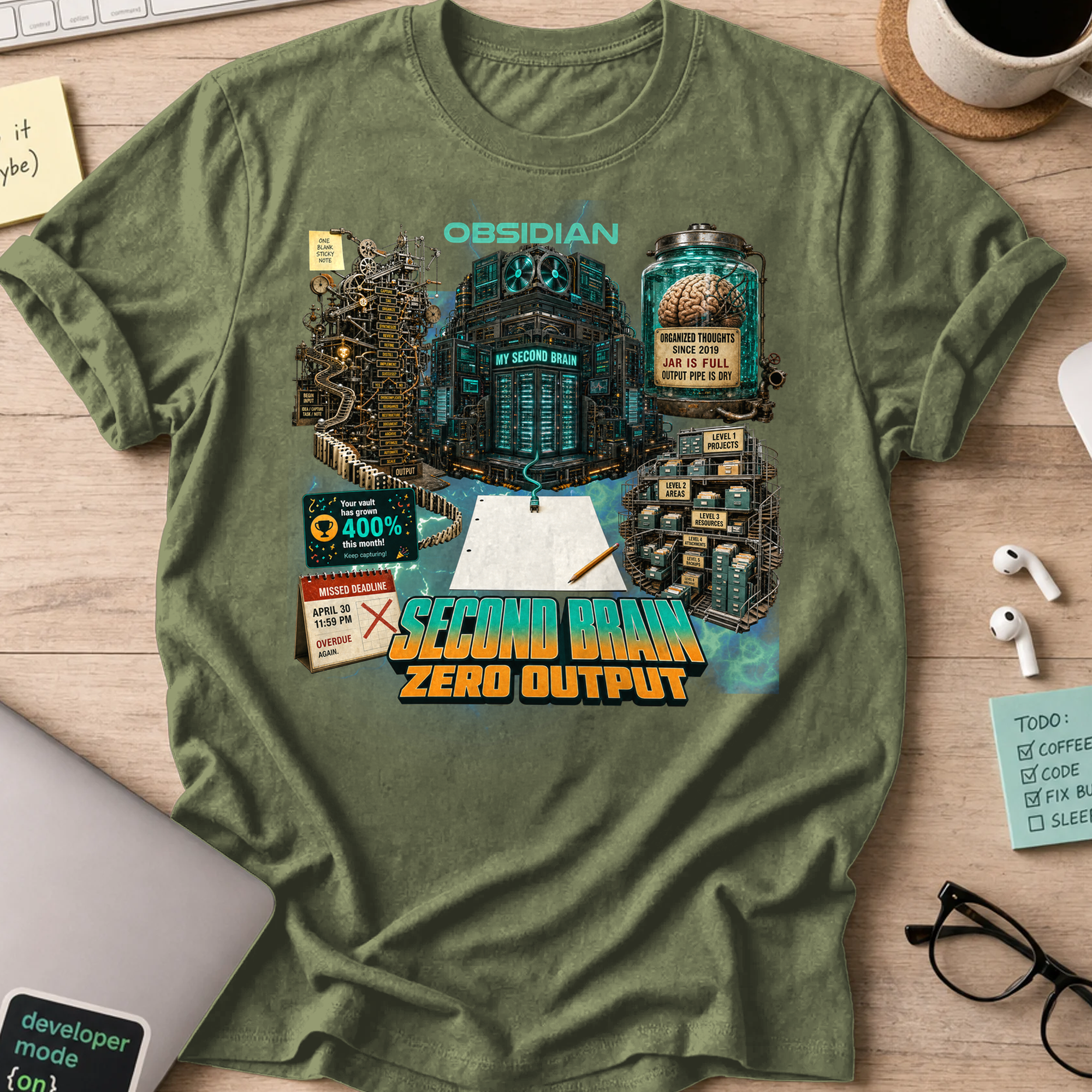 Second Brain Zero Output Shirt - Military Green