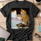 Senior Vibe Coder Cat Shirt - Black