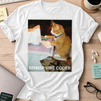 Senior Vibe Coder Cat Shirt - White
