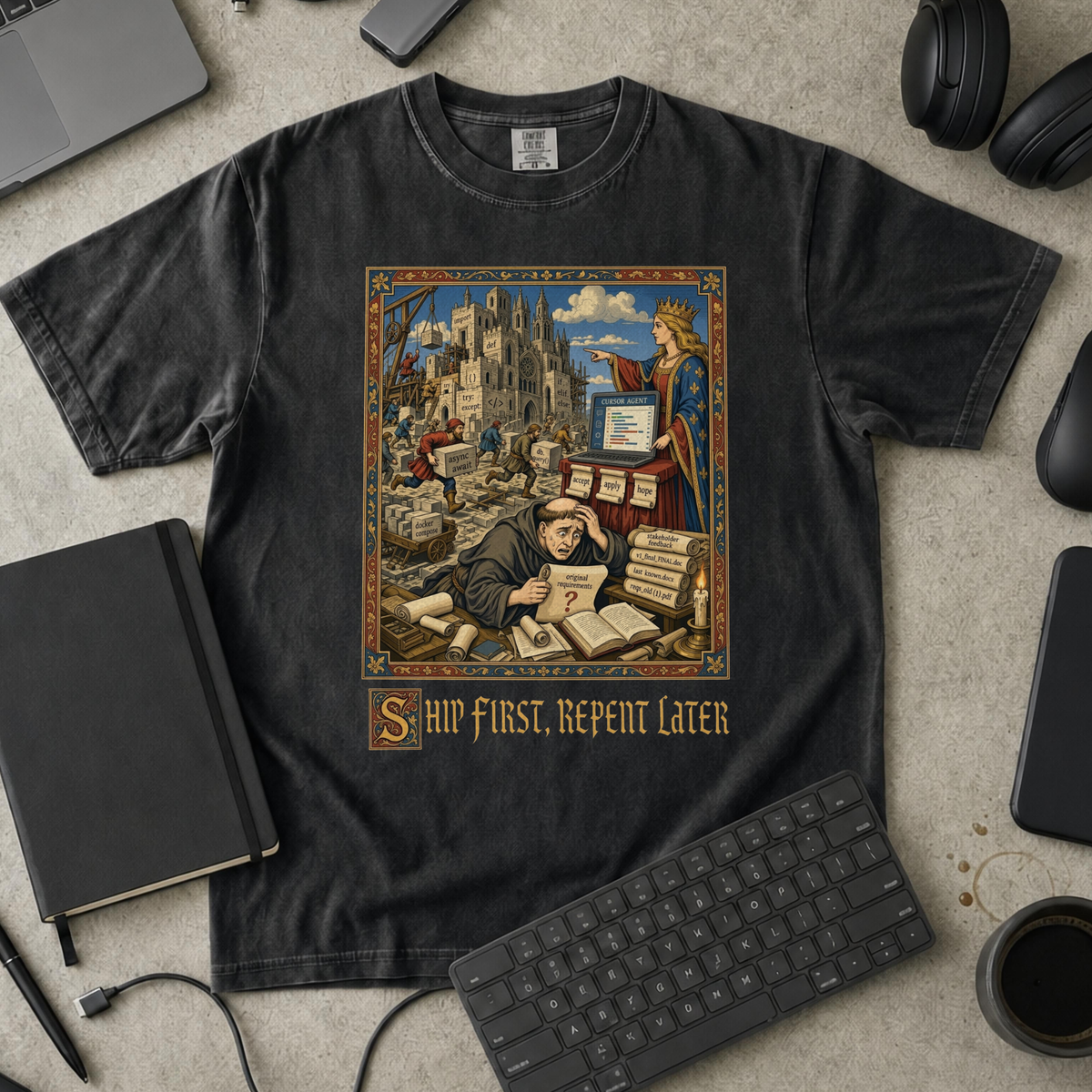 Ship First Repent Later Premium Shirt — black Premium Shirt mock-up
