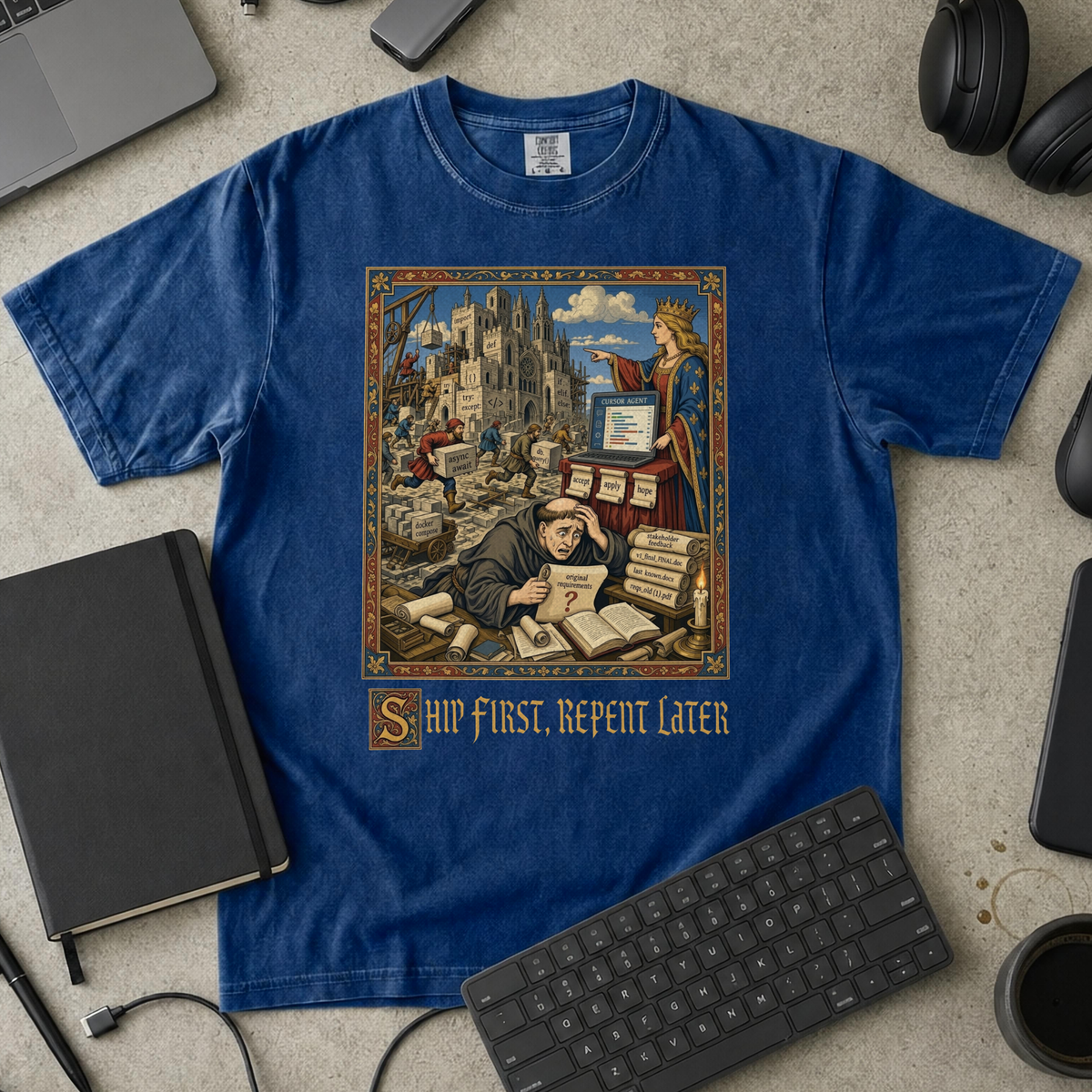 Ship First Repent Later Premium Shirt — true navy Premium Shirt mock-up
