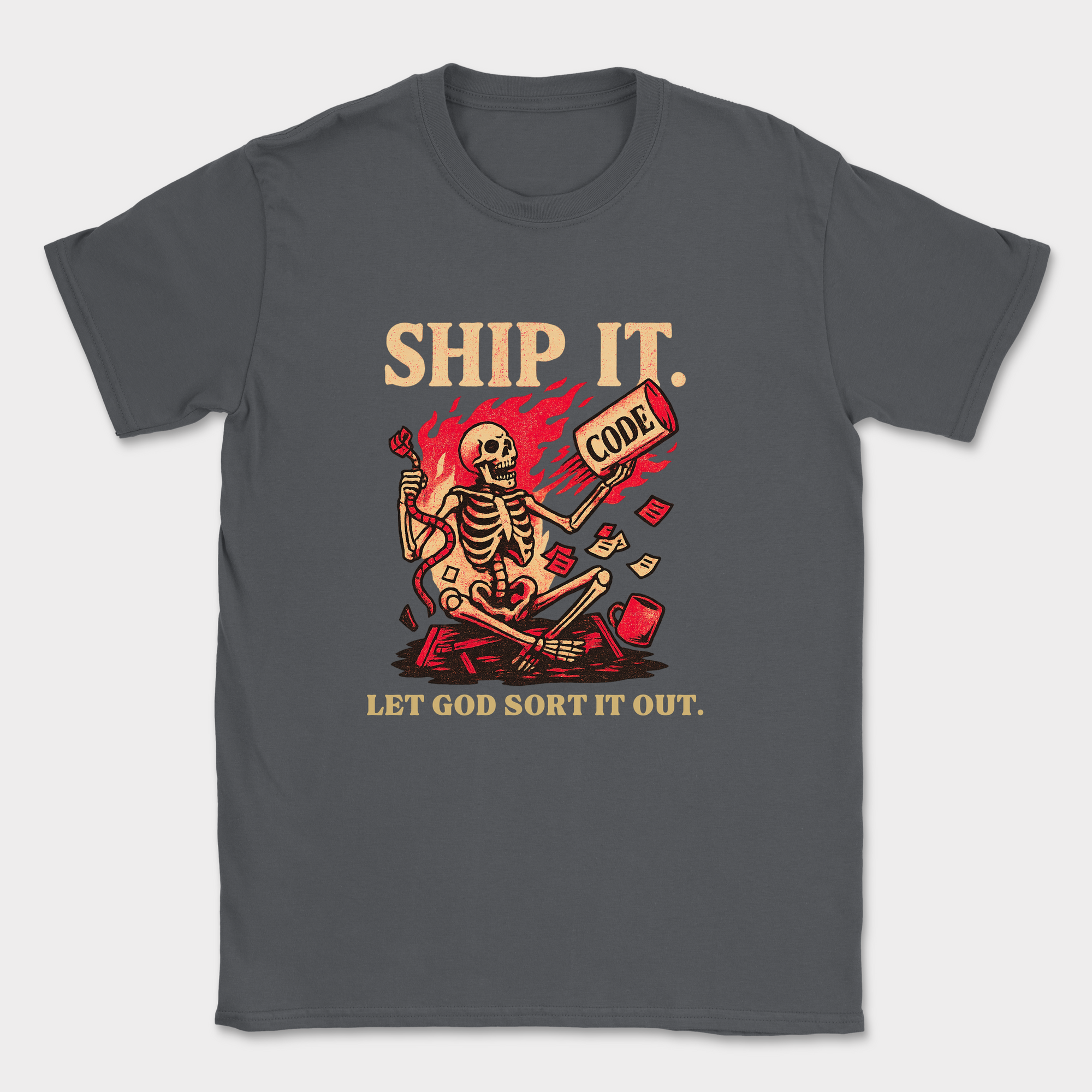ship it. let god sort it out. skeleton shirt — Dark Heather Grey