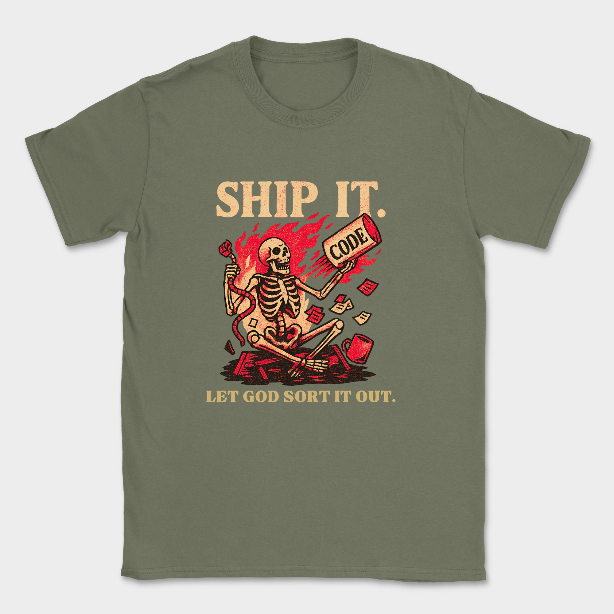 ship it. let god sort it out. skeleton shirt — Military Green