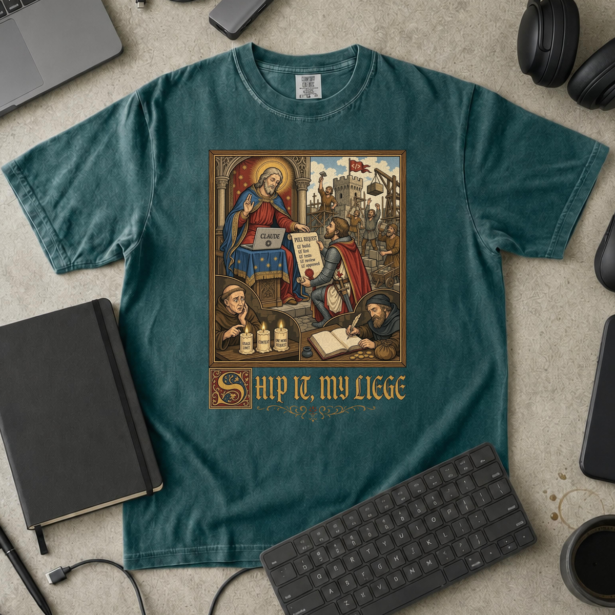 Ship It My Liege Premium Shirt — blue spruce Premium Shirt mock-up