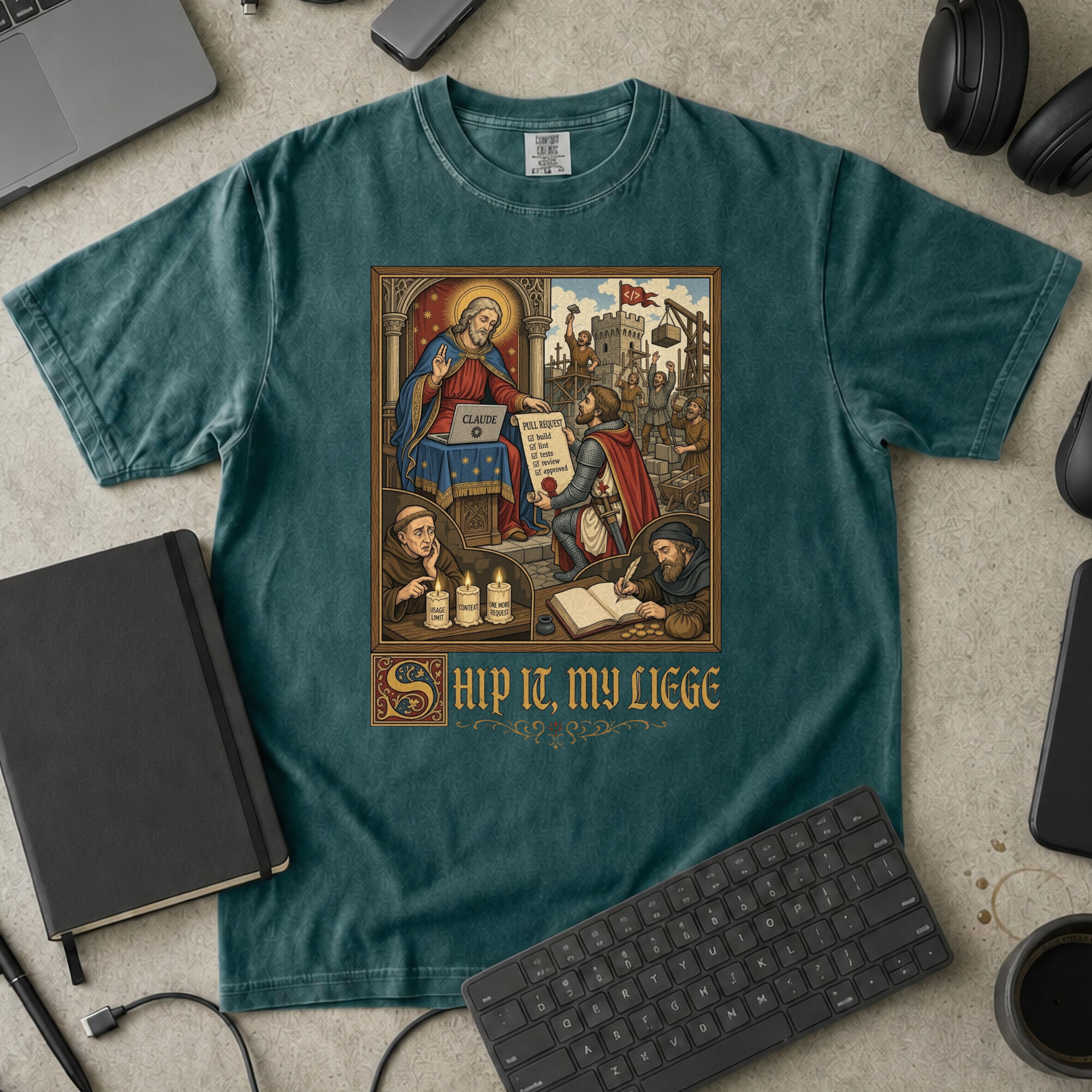 Ship It My Liege Premium Shirt — blue spruce Premium Shirt mock-up