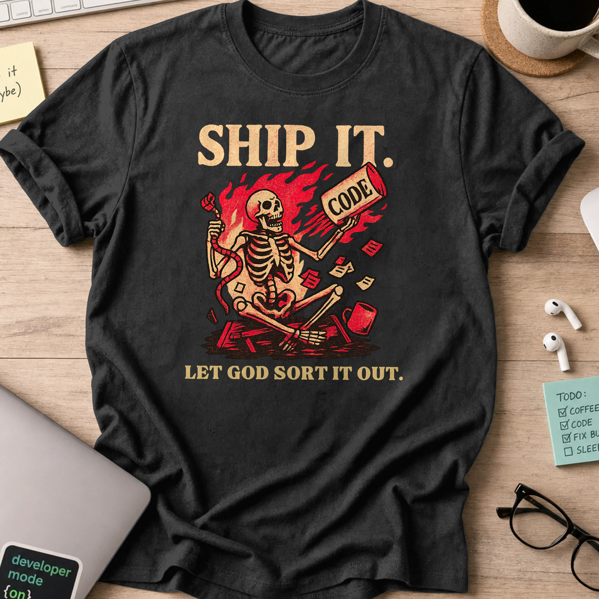 ship it. let god sort it out. skeleton shirt - Black
