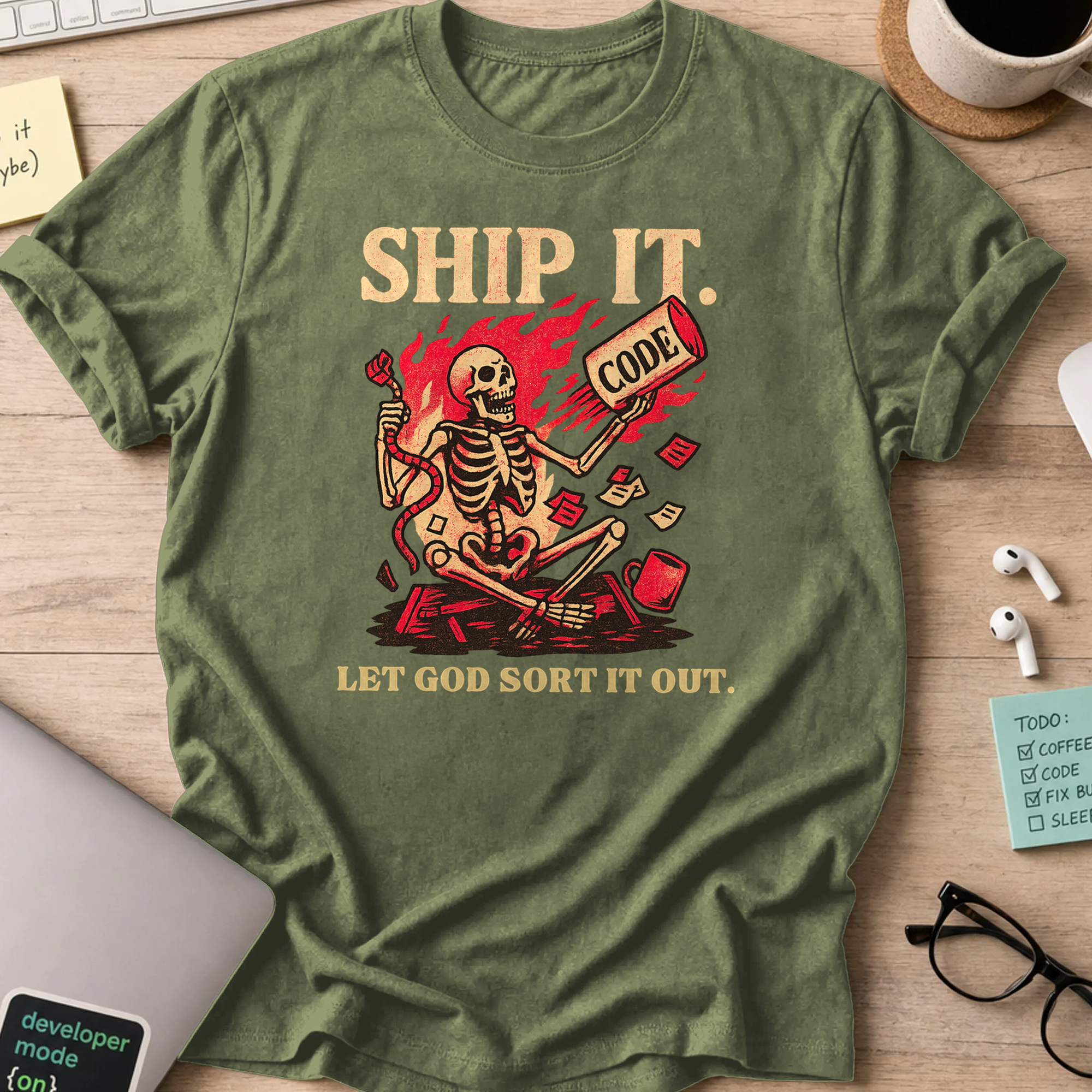 ship it. let god sort it out. skeleton shirt - Military Green