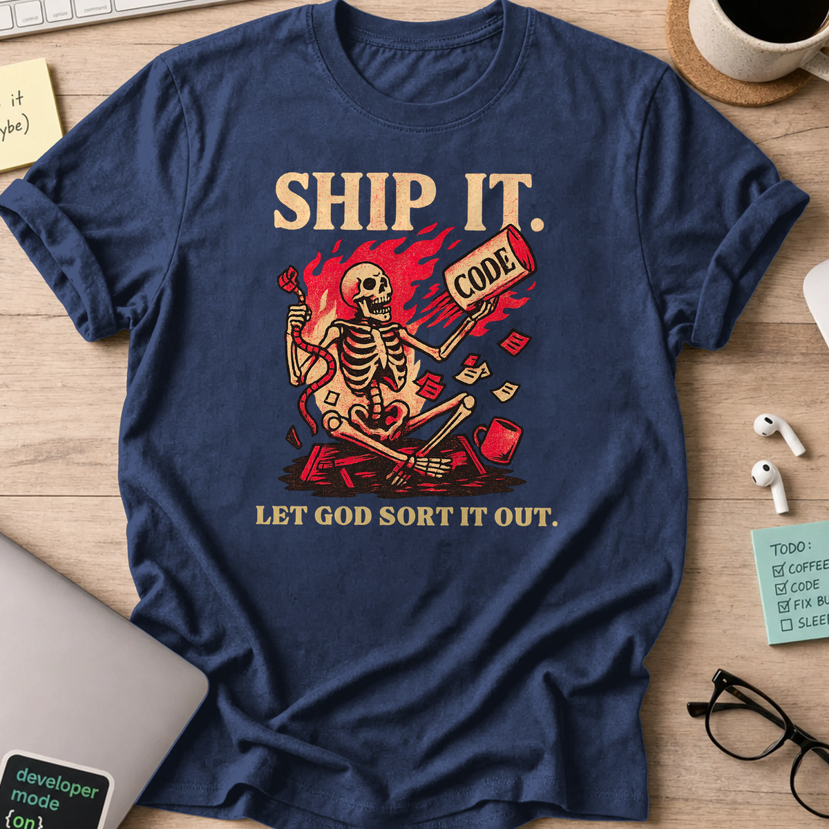 ship it. let god sort it out. skeleton shirt - Navy