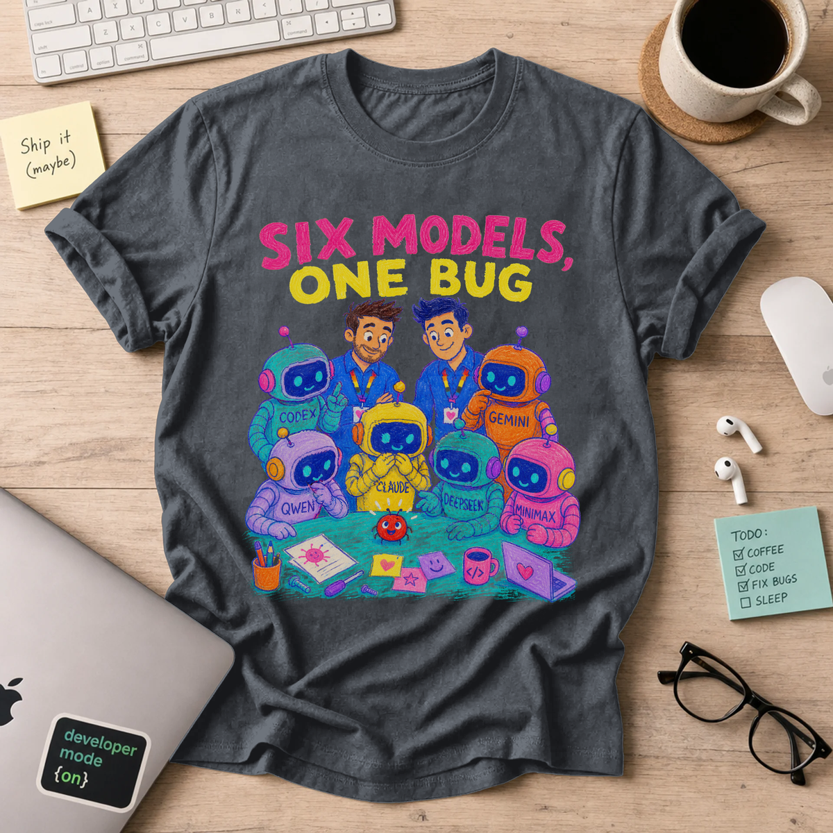 Six Models, One Bug Shirt — Dark Heather