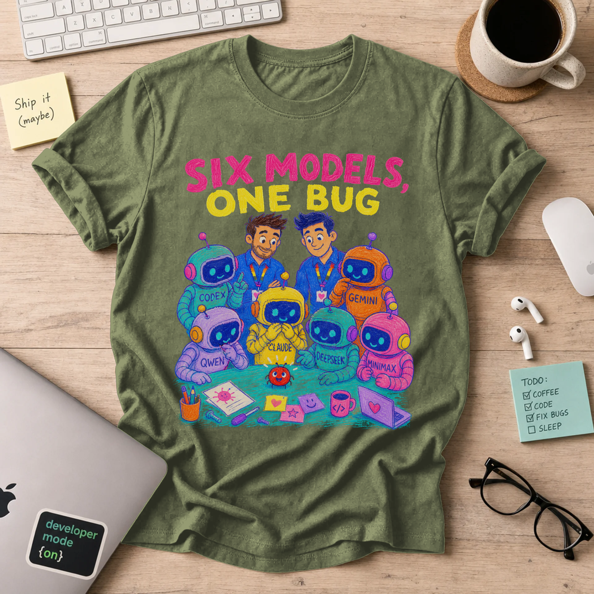 Six Models, One Bug Shirt — Military Green