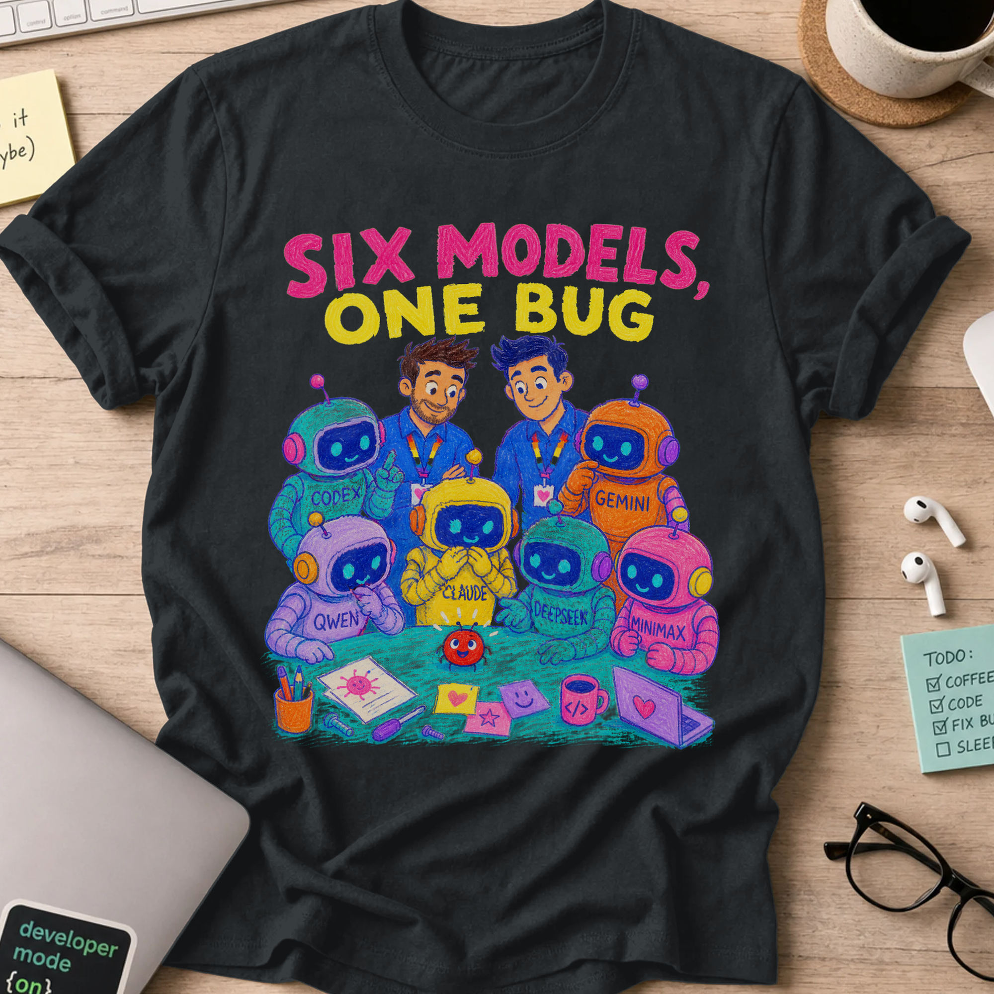 Six Models, One Bug Shirt — Black storefront mockup