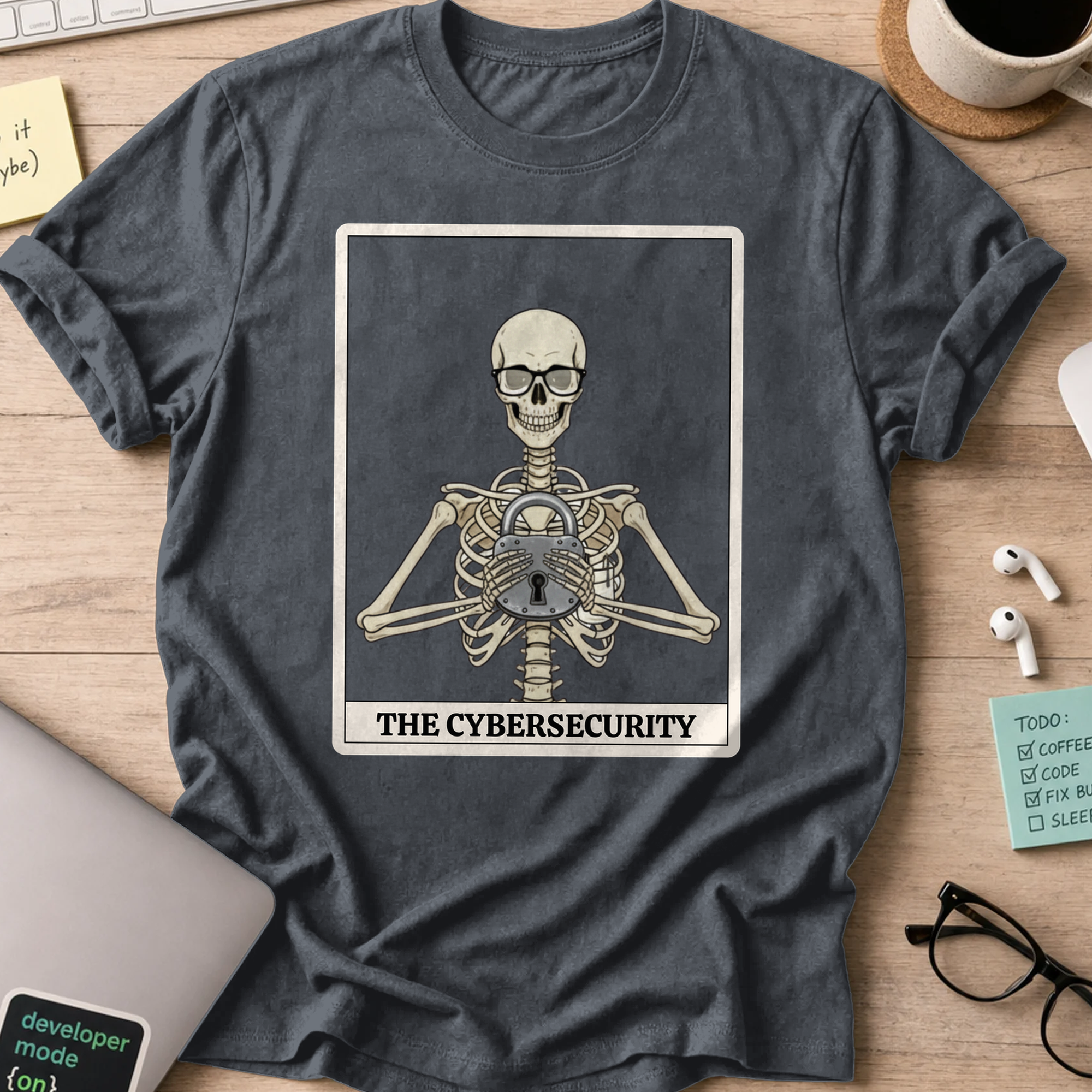 skeleton cybersecurity shirt - Dark Heather