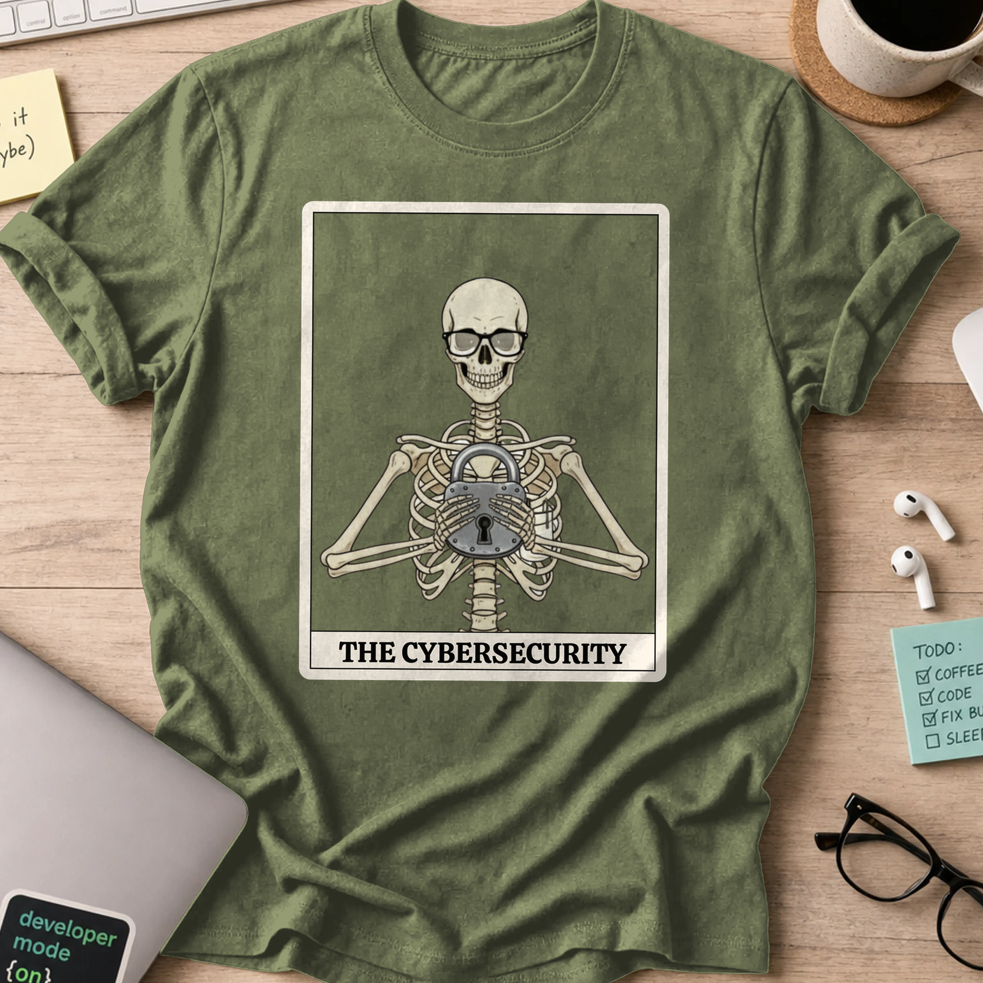 skeleton cybersecurity shirt - Military Green