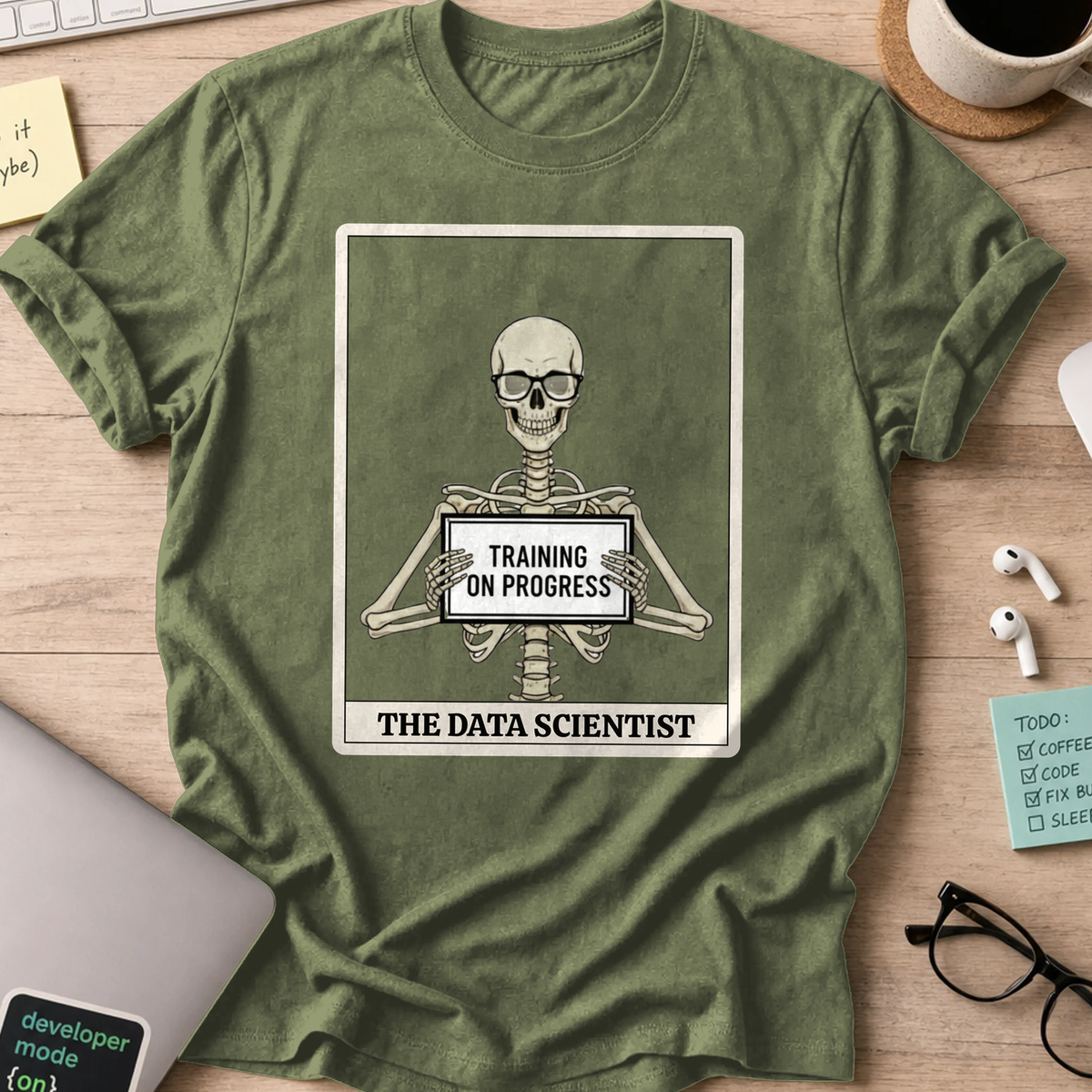 skeleton data scientist shirt - Military Green