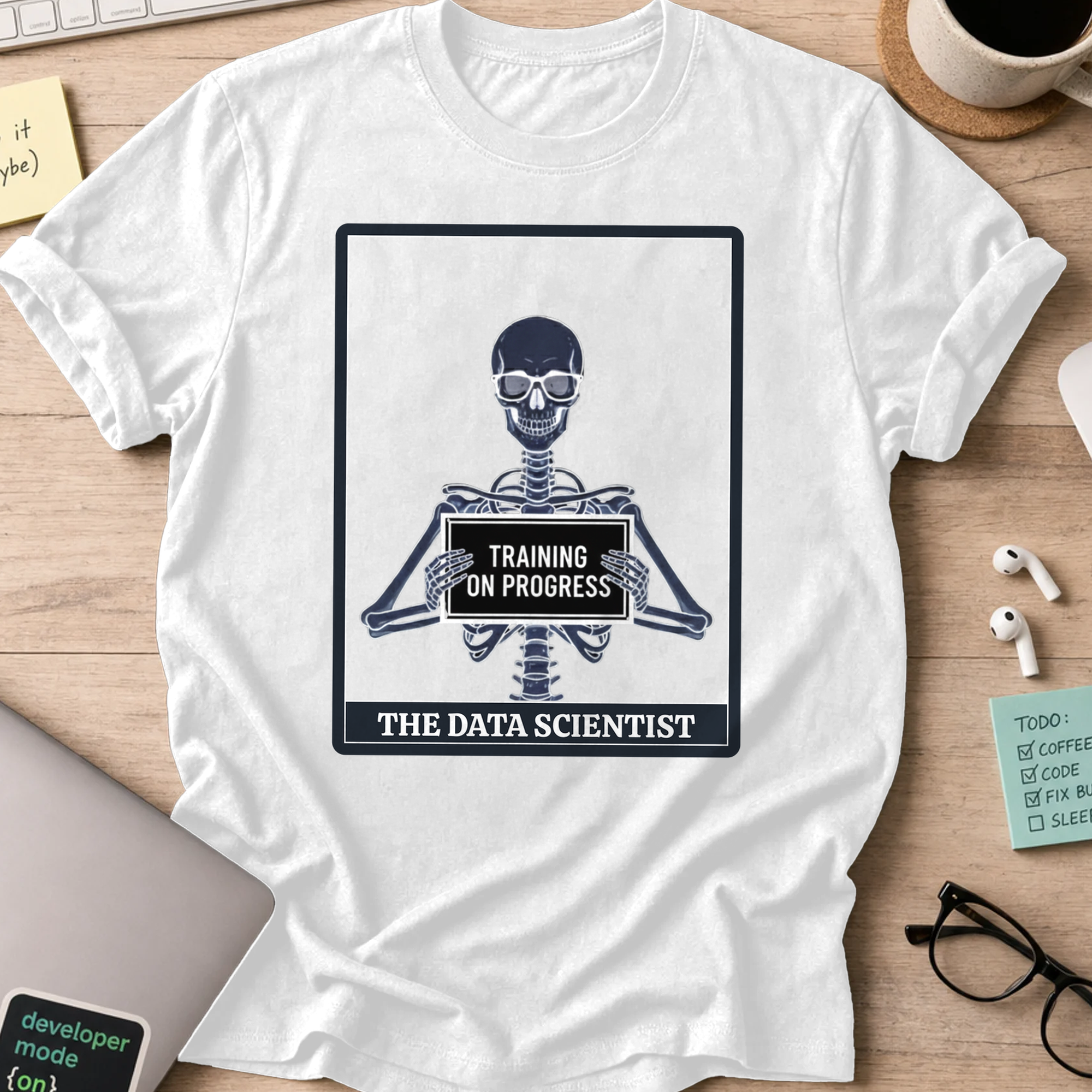 skeleton data scientist shirt - White