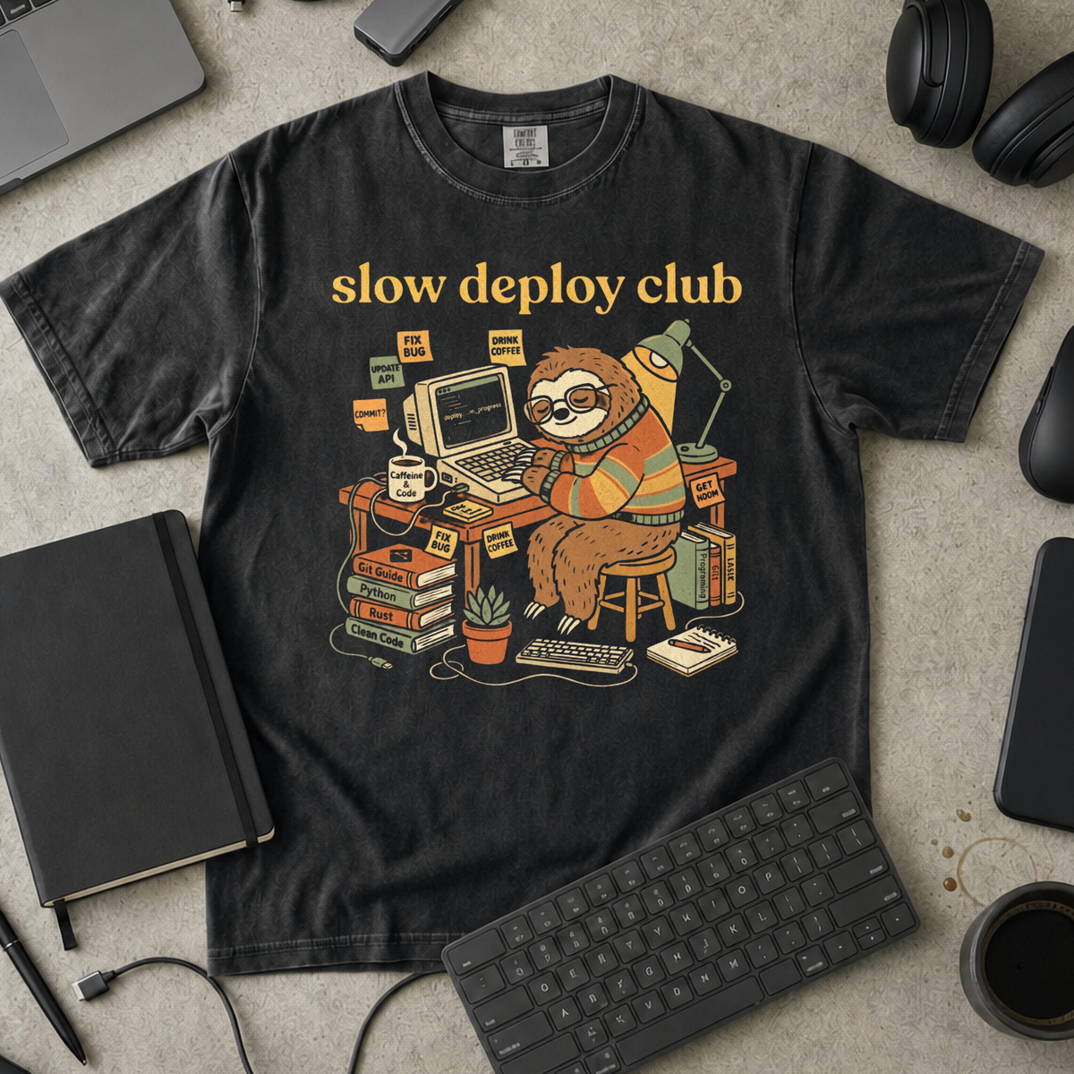 Slow Deploy Club Premium Shirt — black Premium Shirt mock-up