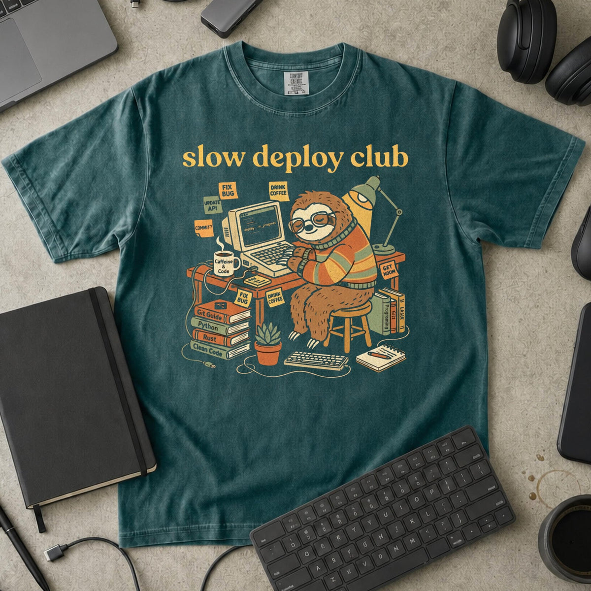 Slow Deploy Club Premium Shirt — blue spruce Premium Shirt mock-up