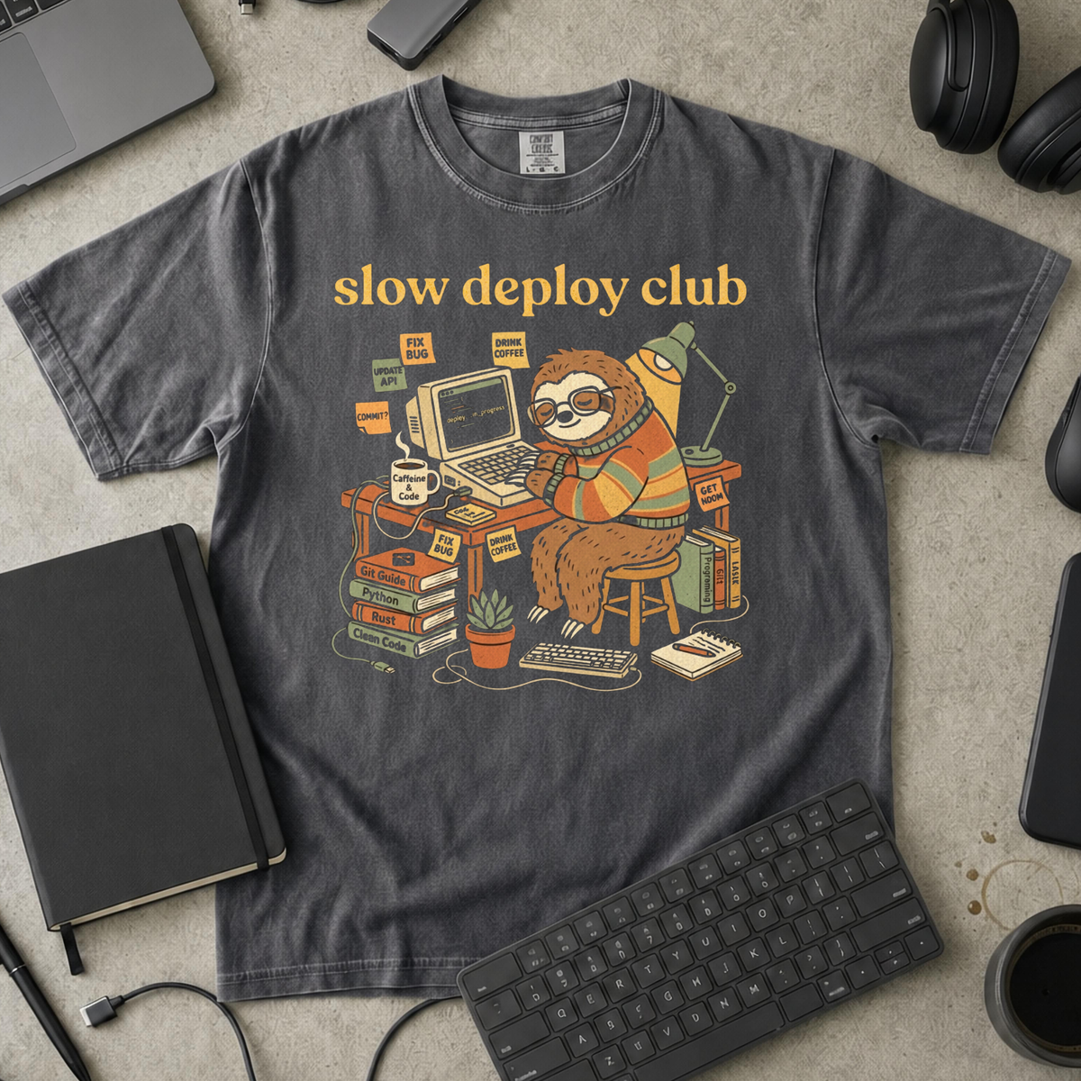 Slow Deploy Club Premium Shirt — pepper Premium Shirt mock-up
